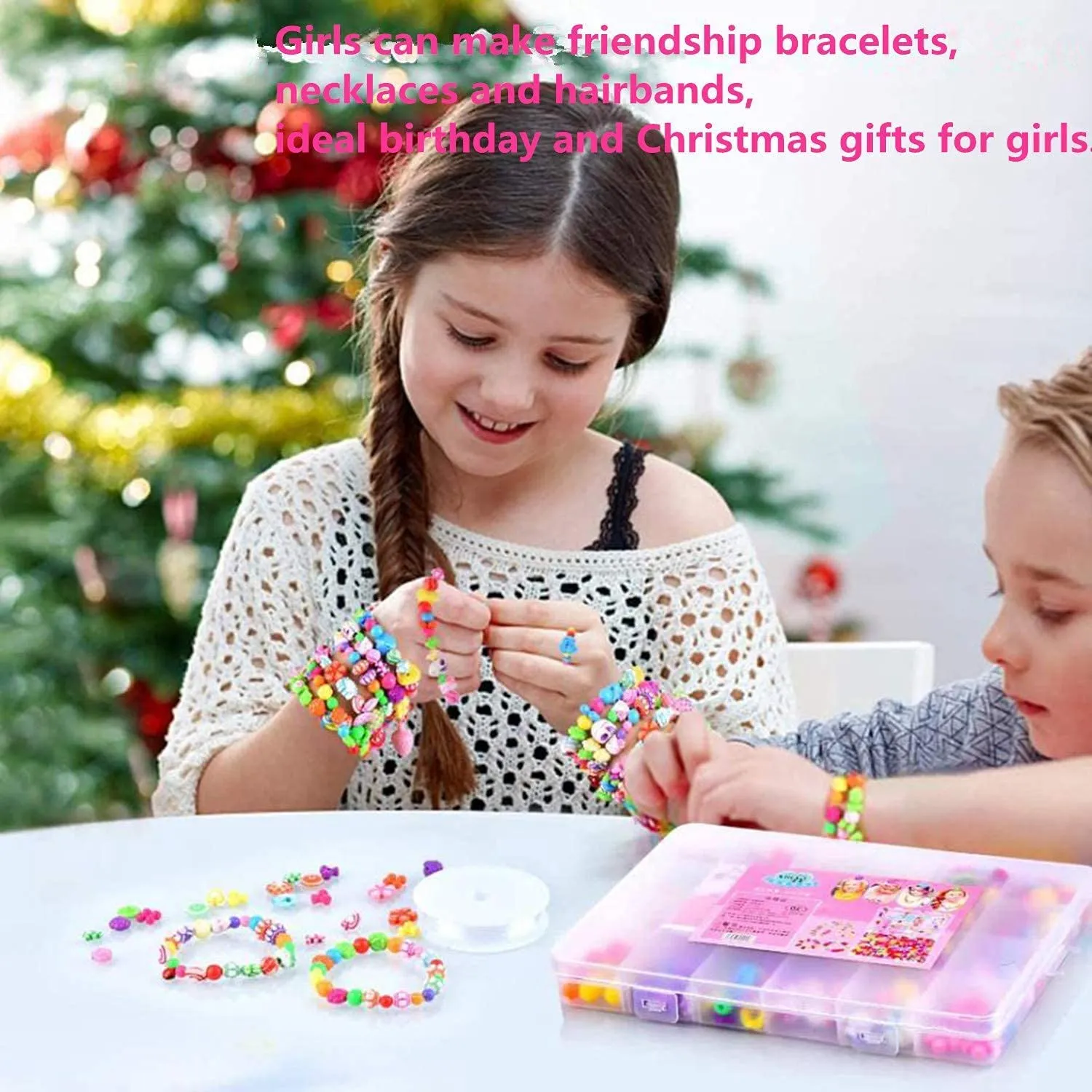 SYGA Plastic Beads for Kids Crafts Children's Jewelry Making Kit DIY Bracelets Necklace Hairband and Rings Craft Kits Birthday for 4, 5, 6, 7-Year-Old Little Girls(DIYBeadsSet-2) Multicolor