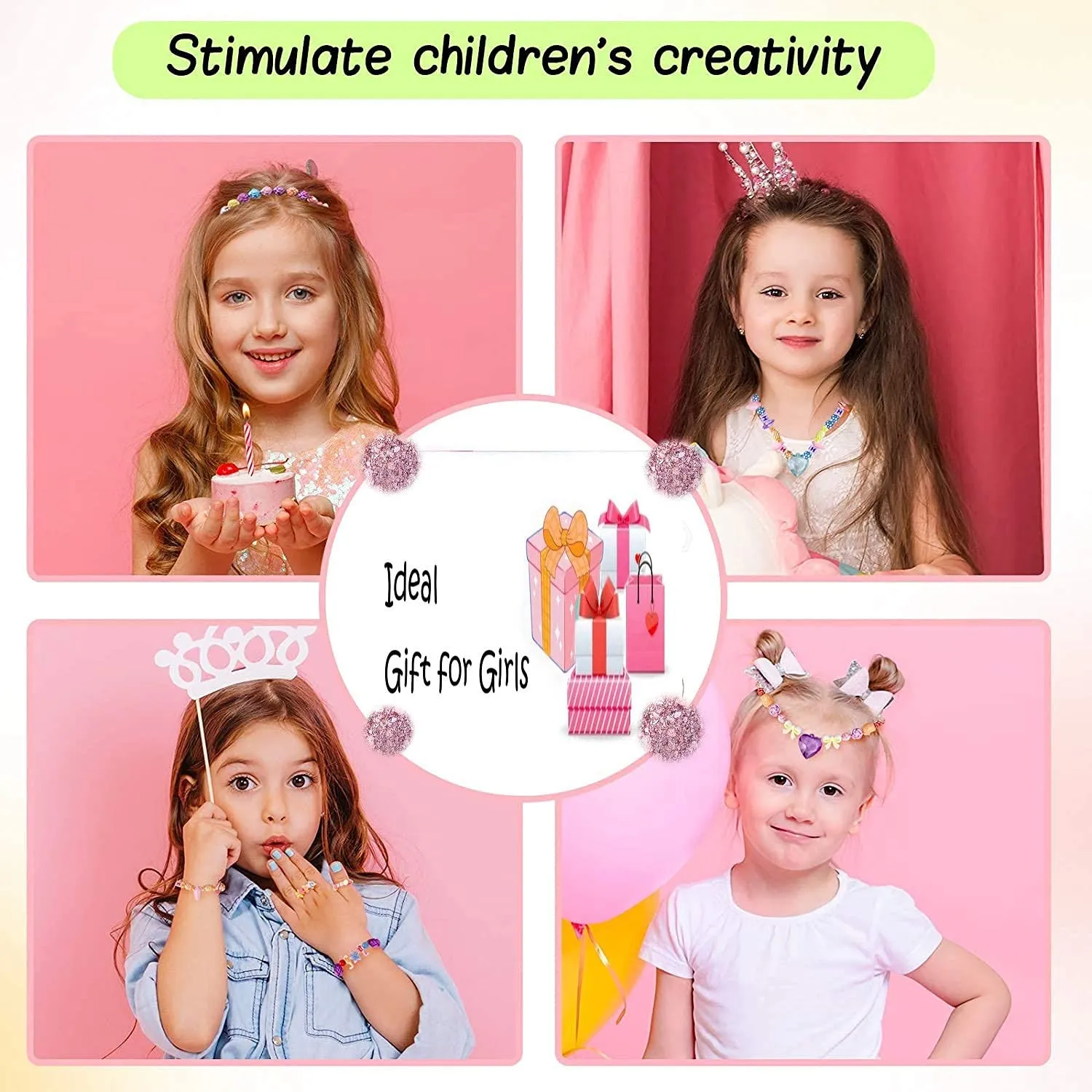 SYGA Plastic Beads for Kids Crafts Children's Jewelry Making Kit DIY Bracelets Necklace Hairband and Rings Craft Kits Birthday for 4, 5, 6, 7-Year-Old Little Girls(DIYBeadsSet-2) Multicolor