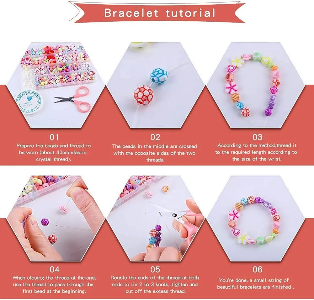 SYGA Plastic Beads for Kids Crafts Children's Jewelry Making Kit DIY Bracelets Necklace Hairband and Rings Craft Kits Birthday for 4, 5, 6, 7-Year-Old Little Girls(DIYBeadsSet-2) Multicolor