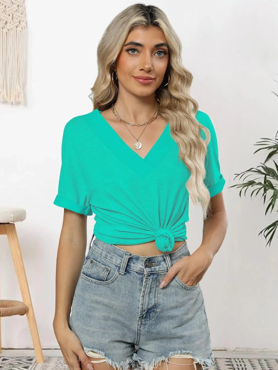 T Shirts Short Sleeve V Neck Tees Womens Tops Beach Vacation Fashion Clothes 2025 Casual Summer Spring Outfits