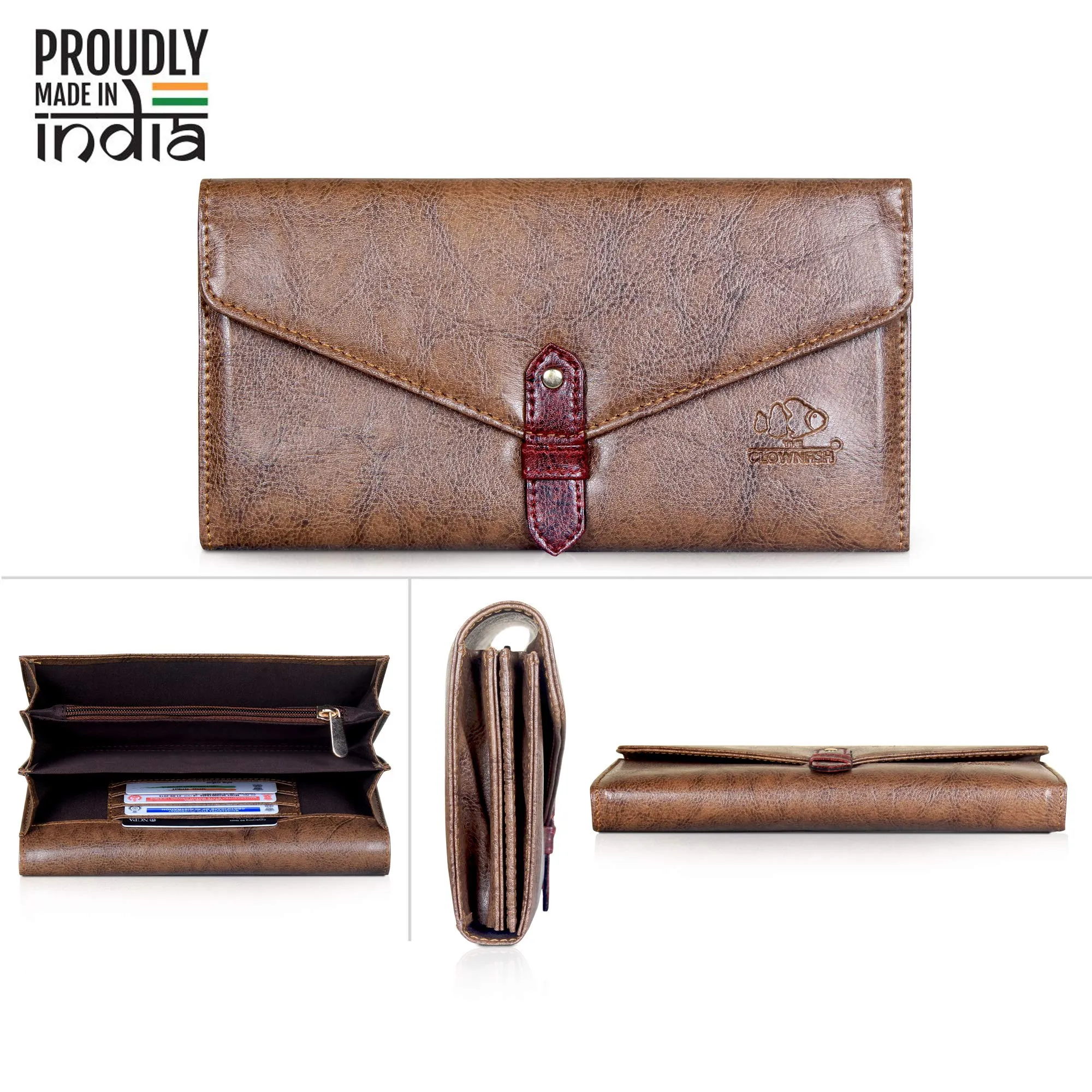 THE CLOWNFISH Victoria ladies wallet/purse/clutch (Light Brown)
