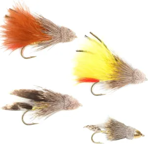 The Fly Fishing Place 4 Muddler Minnow Fly Fishing Flies Assortment - Bass and Big Trout Streamers Fly Fishing Fly Collection - 4 Flies Size 4 and 6