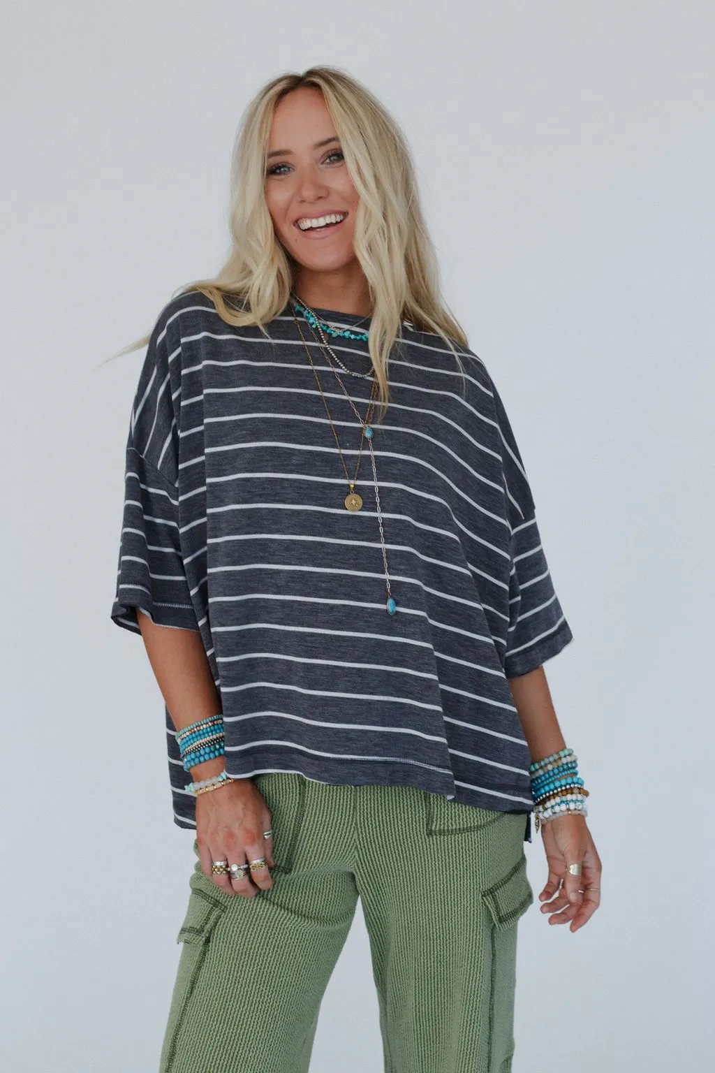 The Nest Dreamy Daze Striped Top - Charcoal