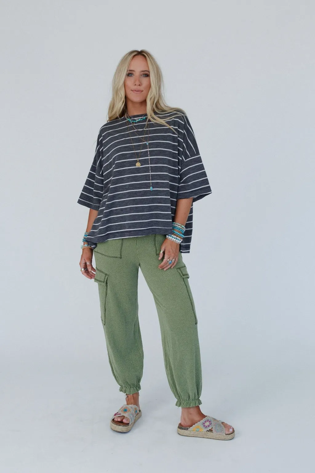 The Nest Dreamy Daze Striped Top - Charcoal