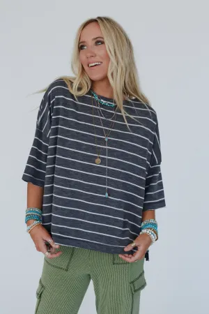 The Nest Dreamy Daze Striped Top - Charcoal