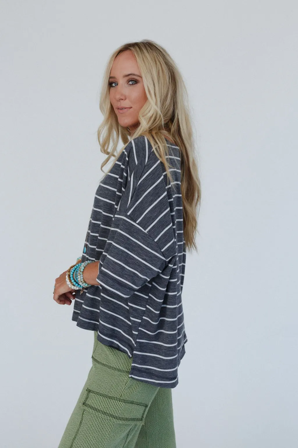 The Nest Dreamy Daze Striped Top - Charcoal