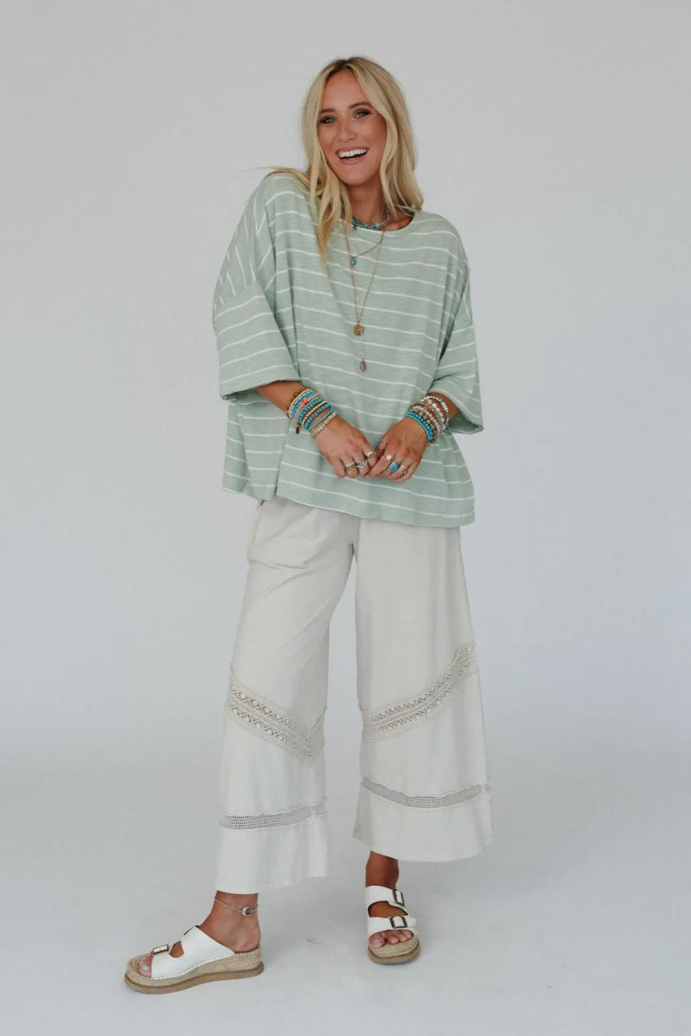 The Nest Dreamy Daze Striped Top - Sage