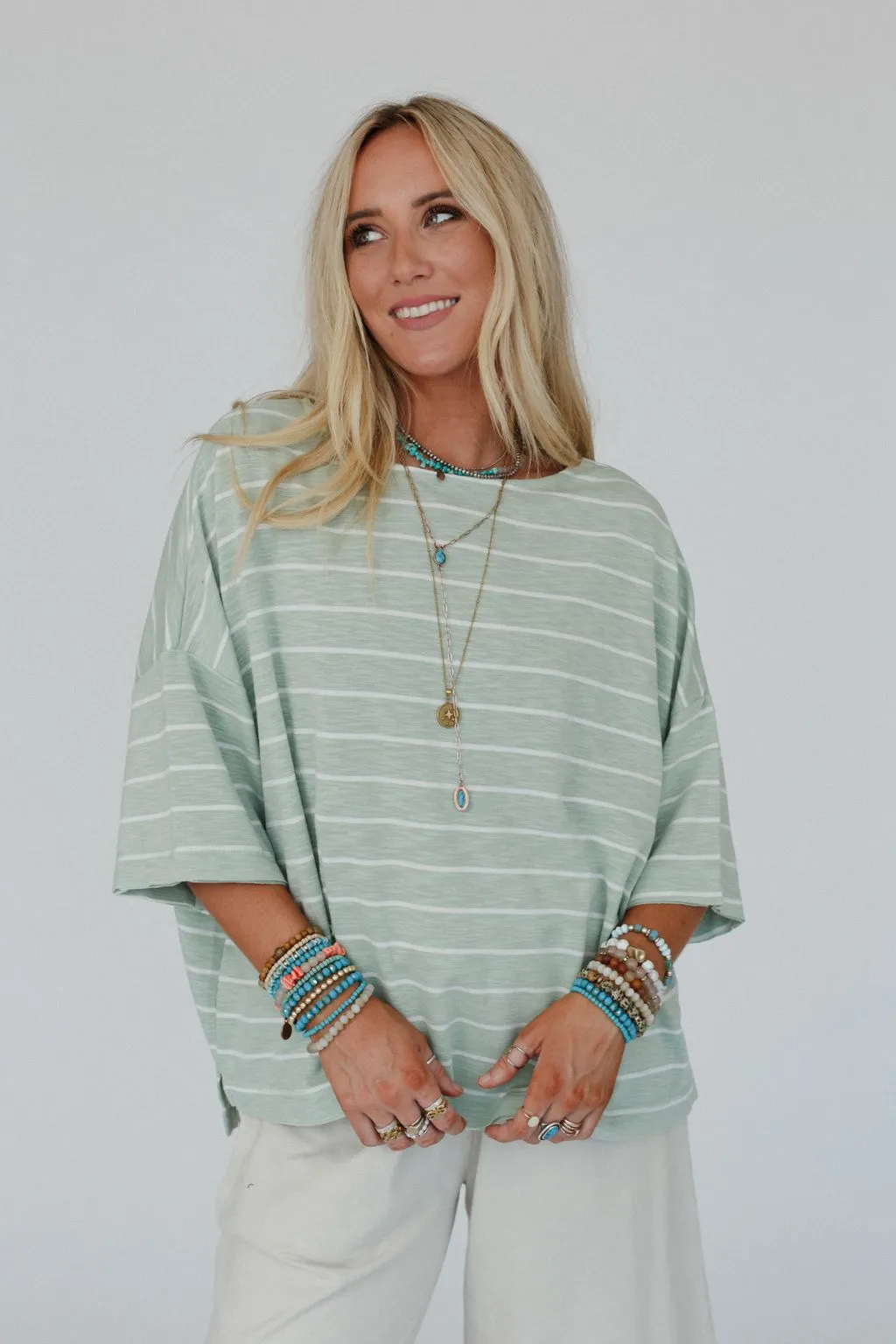 The Nest Dreamy Daze Striped Top - Sage