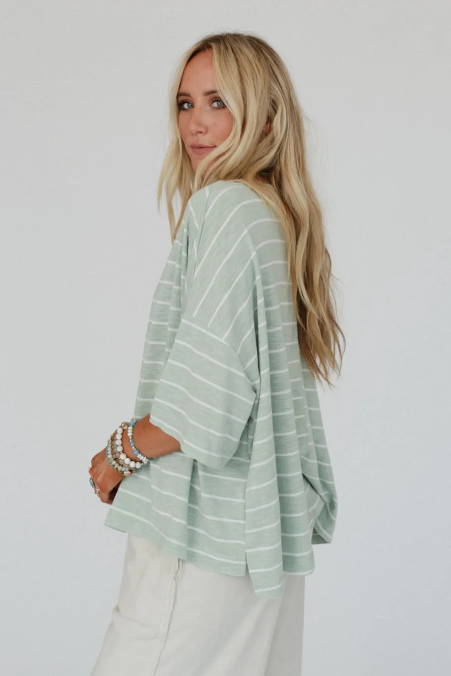 The Nest Dreamy Daze Striped Top - Sage