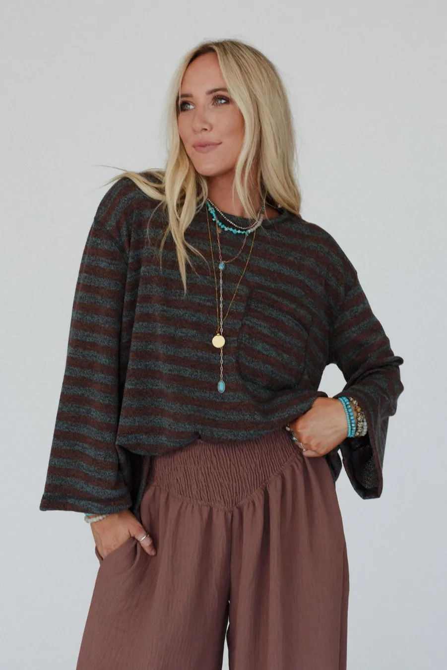 The Nest Endless Love Striped Top - Brown