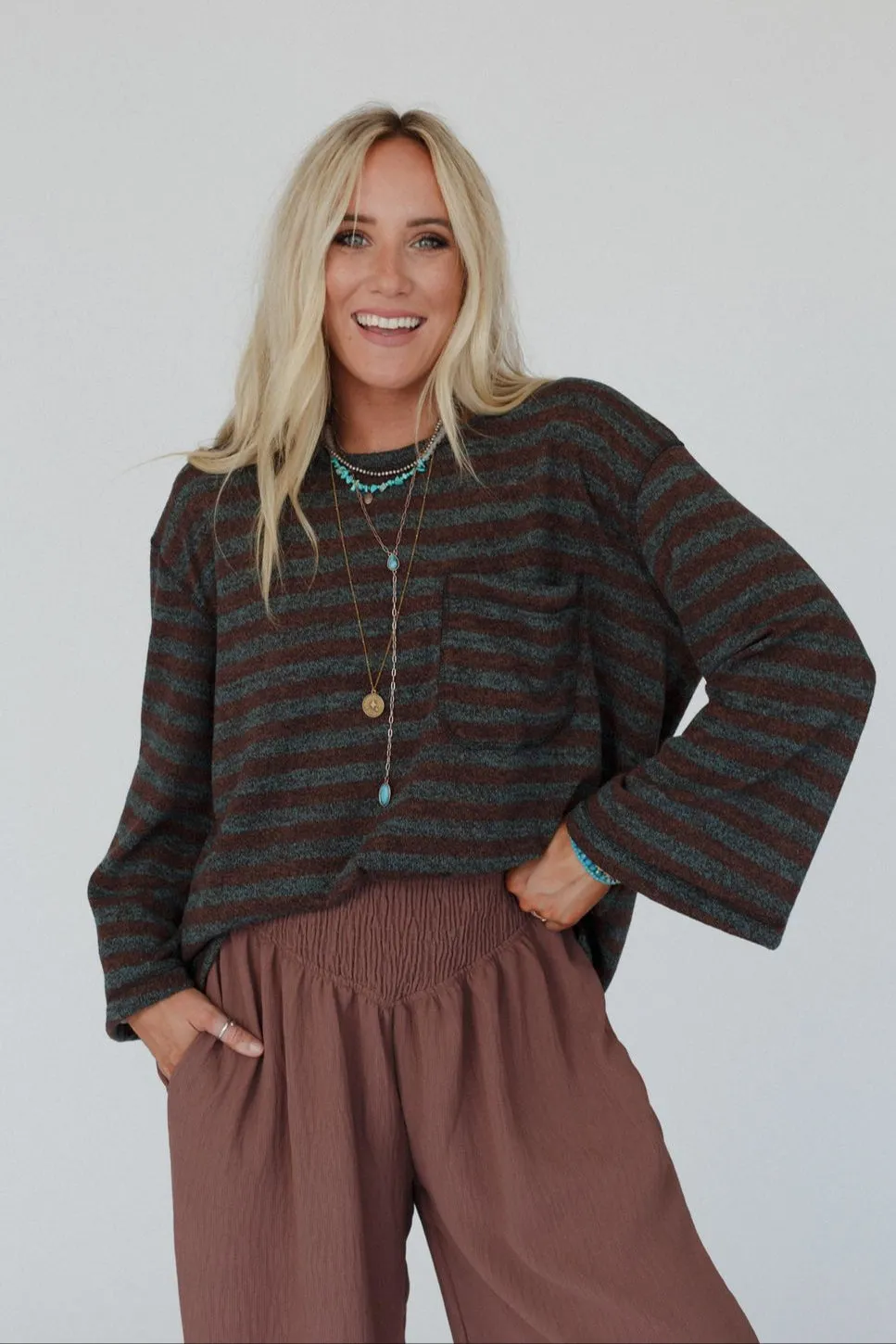 The Nest Endless Love Striped Top - Brown
