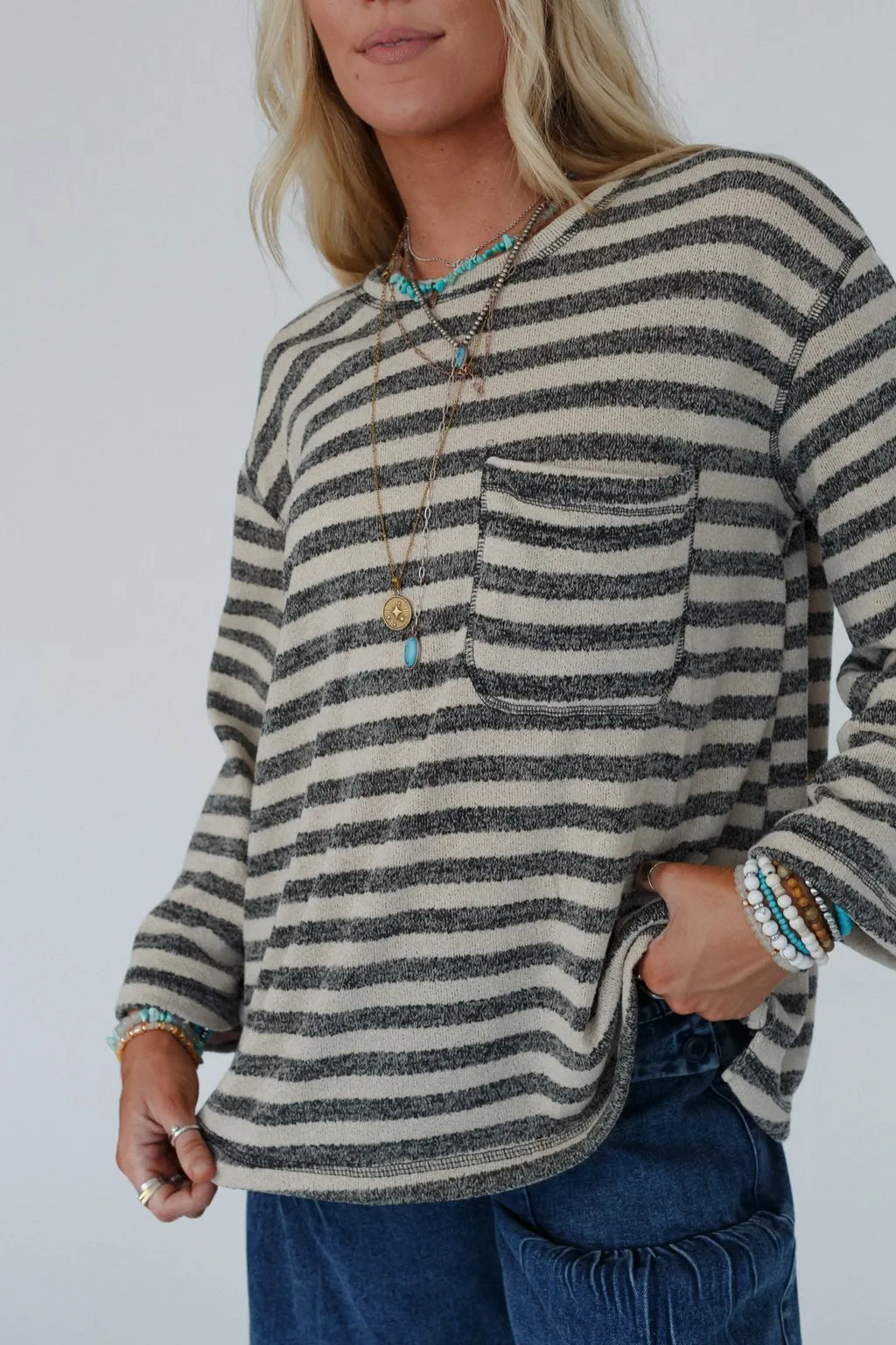 The Nest Endless Love Striped Top - Charcoal