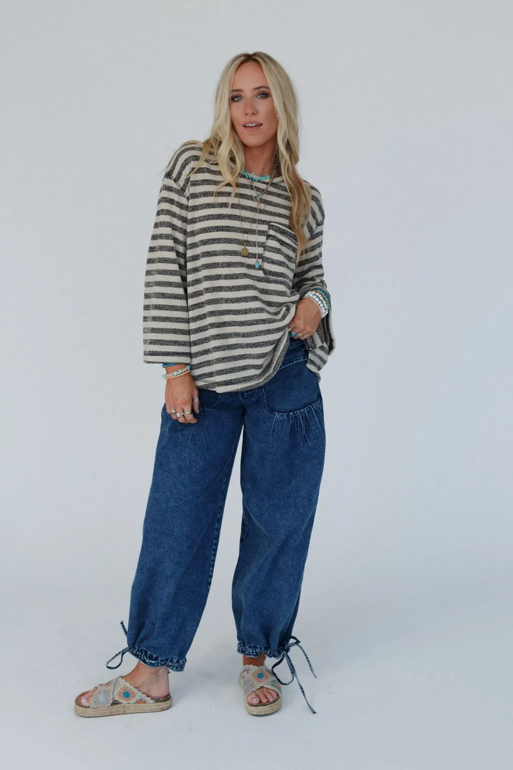 The Nest Endless Love Striped Top - Charcoal