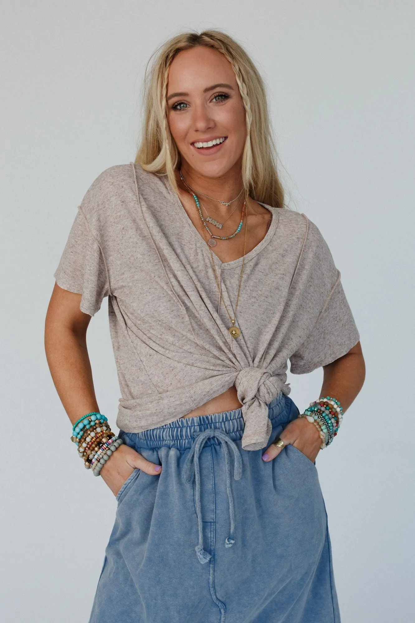 The Nest Nestled In Ribbed Knit Top - Coco