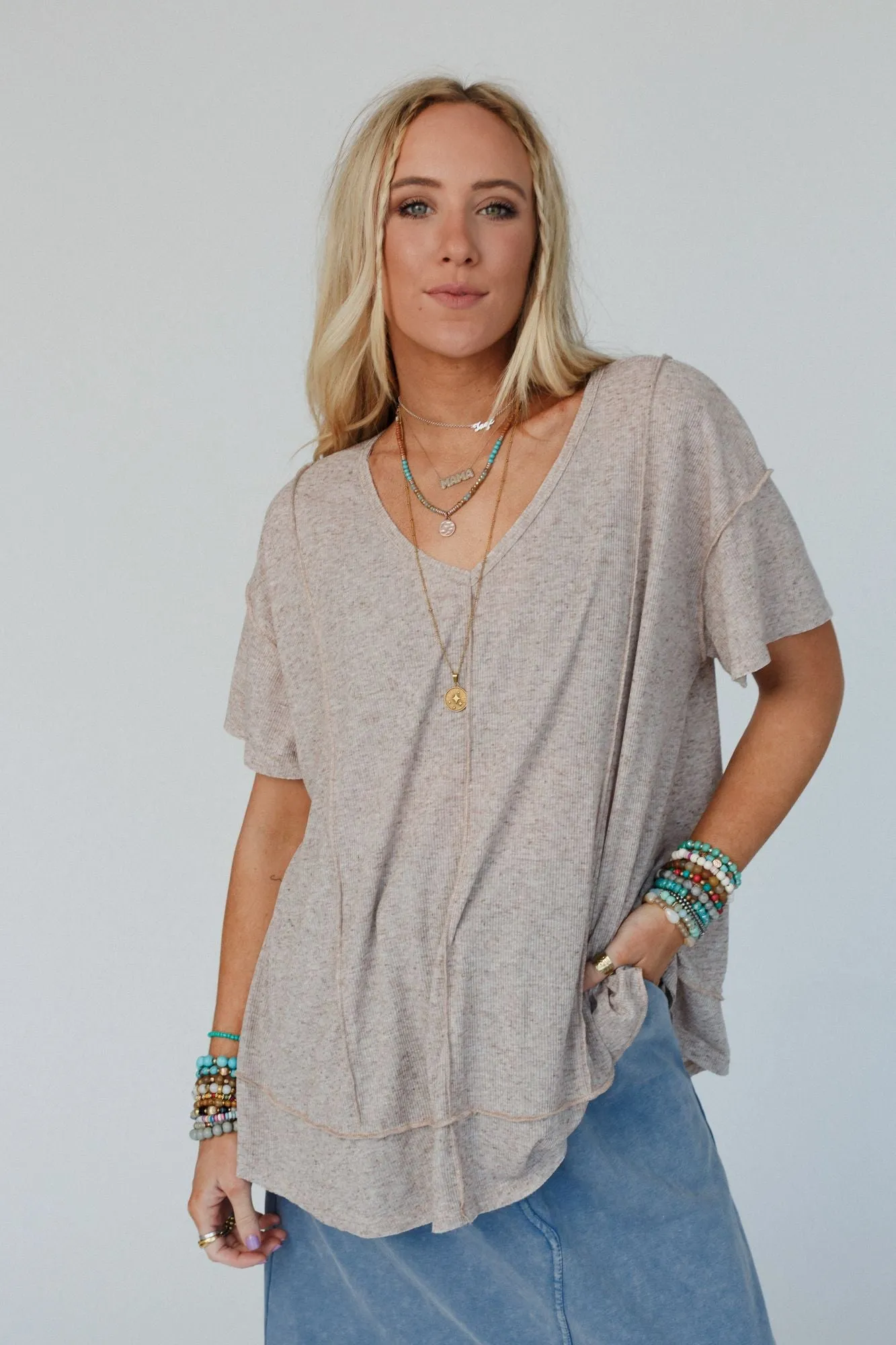 The Nest Nestled In Ribbed Knit Top - Coco