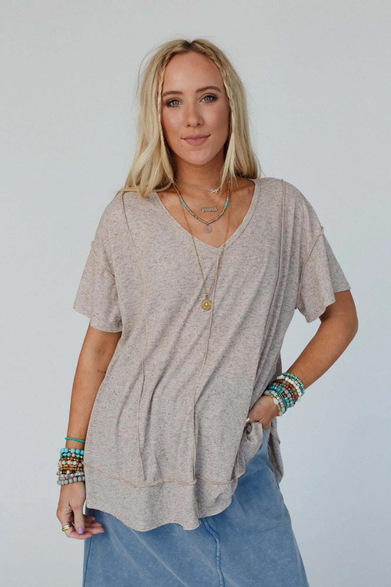 The Nest Nestled In Ribbed Knit Top - Coco