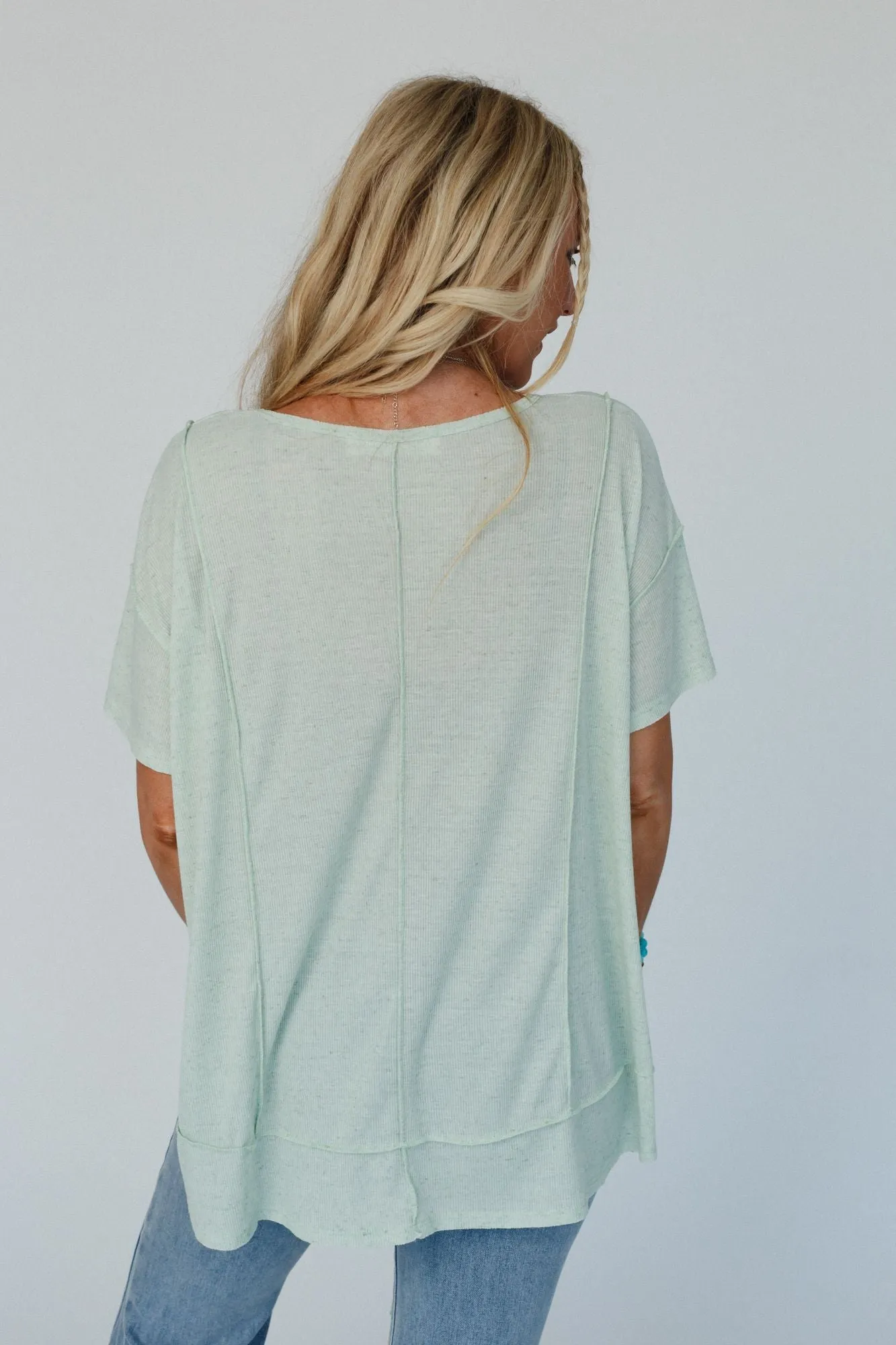 The Nest Nestled In Ribbed Knit Top - Sage