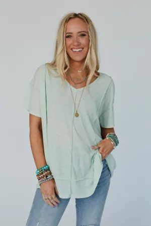 The Nest Nestled In Ribbed Knit Top - Sage