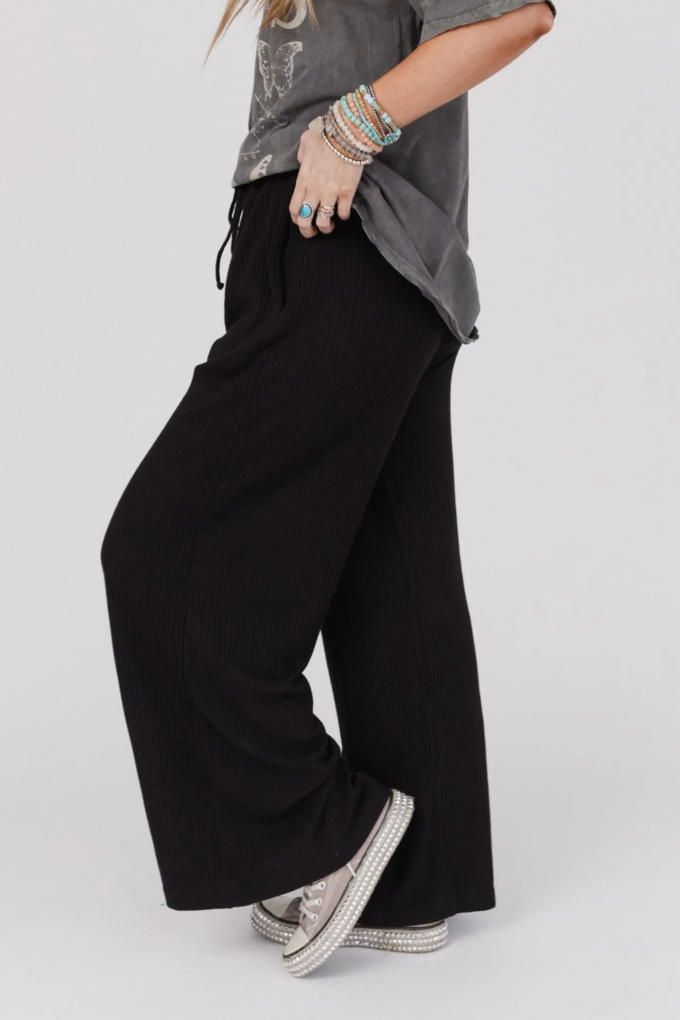 The Nest Sweet Retreat Drawstring Pants - Black