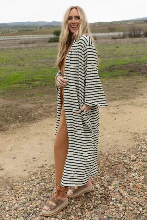 The Nest Venyx Striped Duster Cardigan - Cream Black
