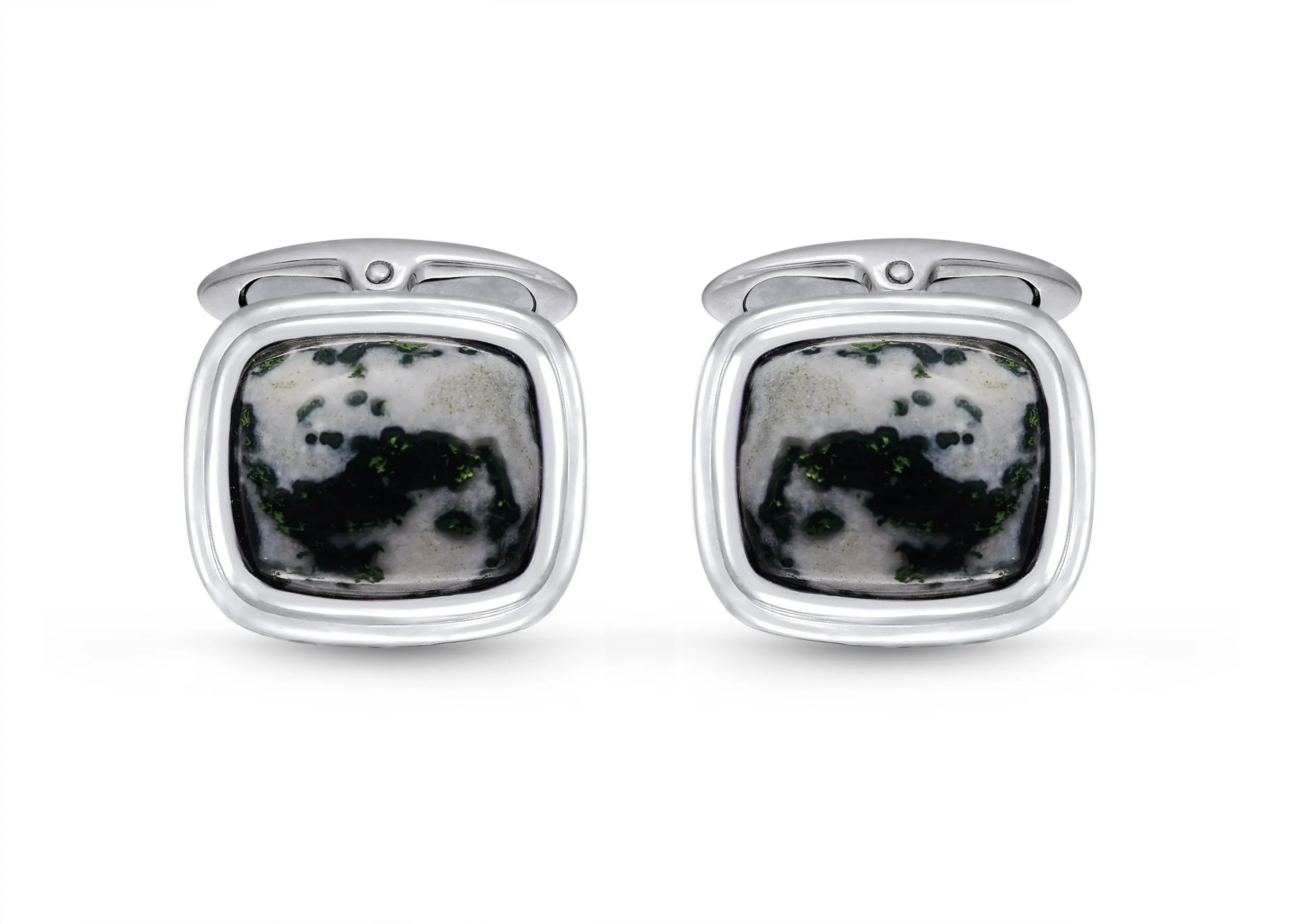 Tree Agate Stone Cufflinks in Black Rhodium Plated Sterling Silver