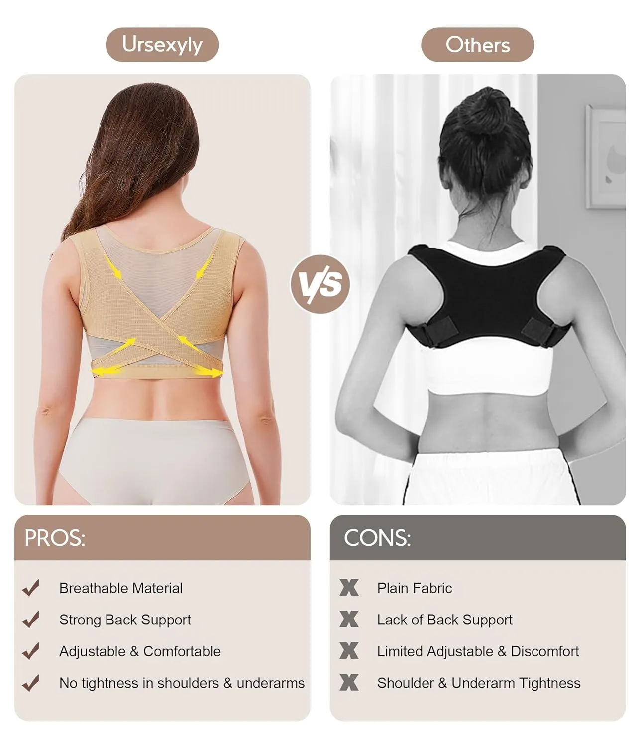 URSEXYLY Upper Back Brace for Women Breathable Posture Corrector Posture Support Back Straightener Pain Relief(Beige,M)