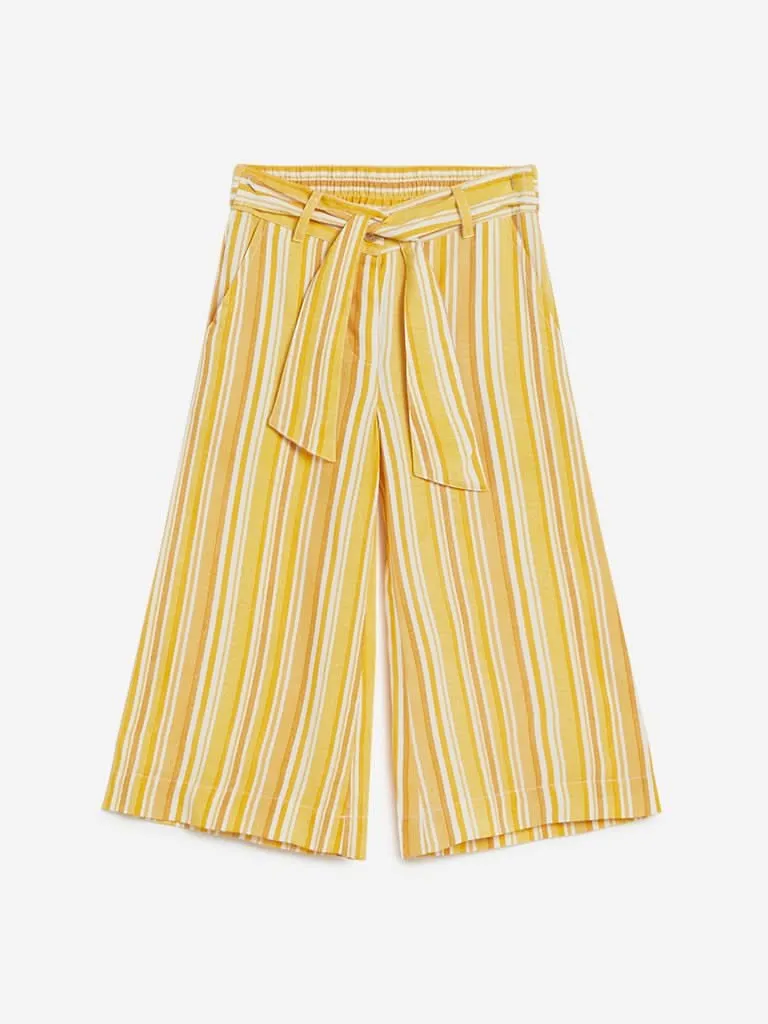 Utsa Kids Yellow Striped Palazzos