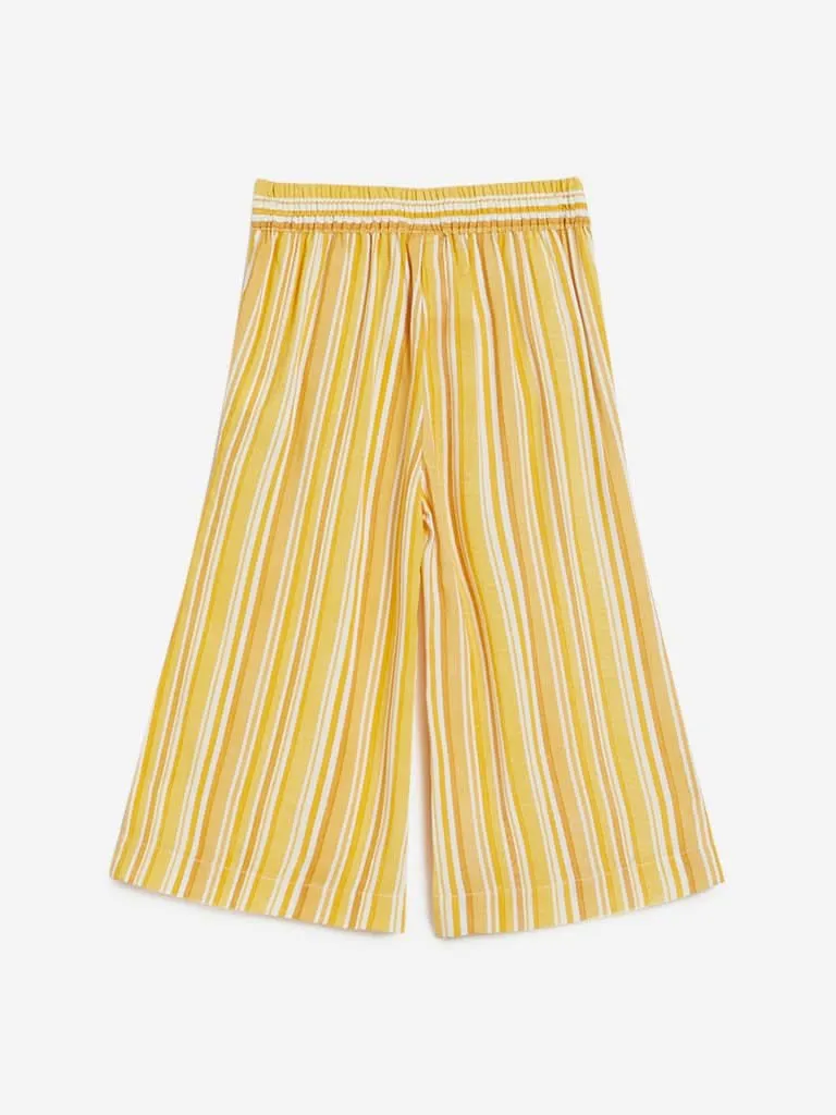 Utsa Kids Yellow Striped Palazzos