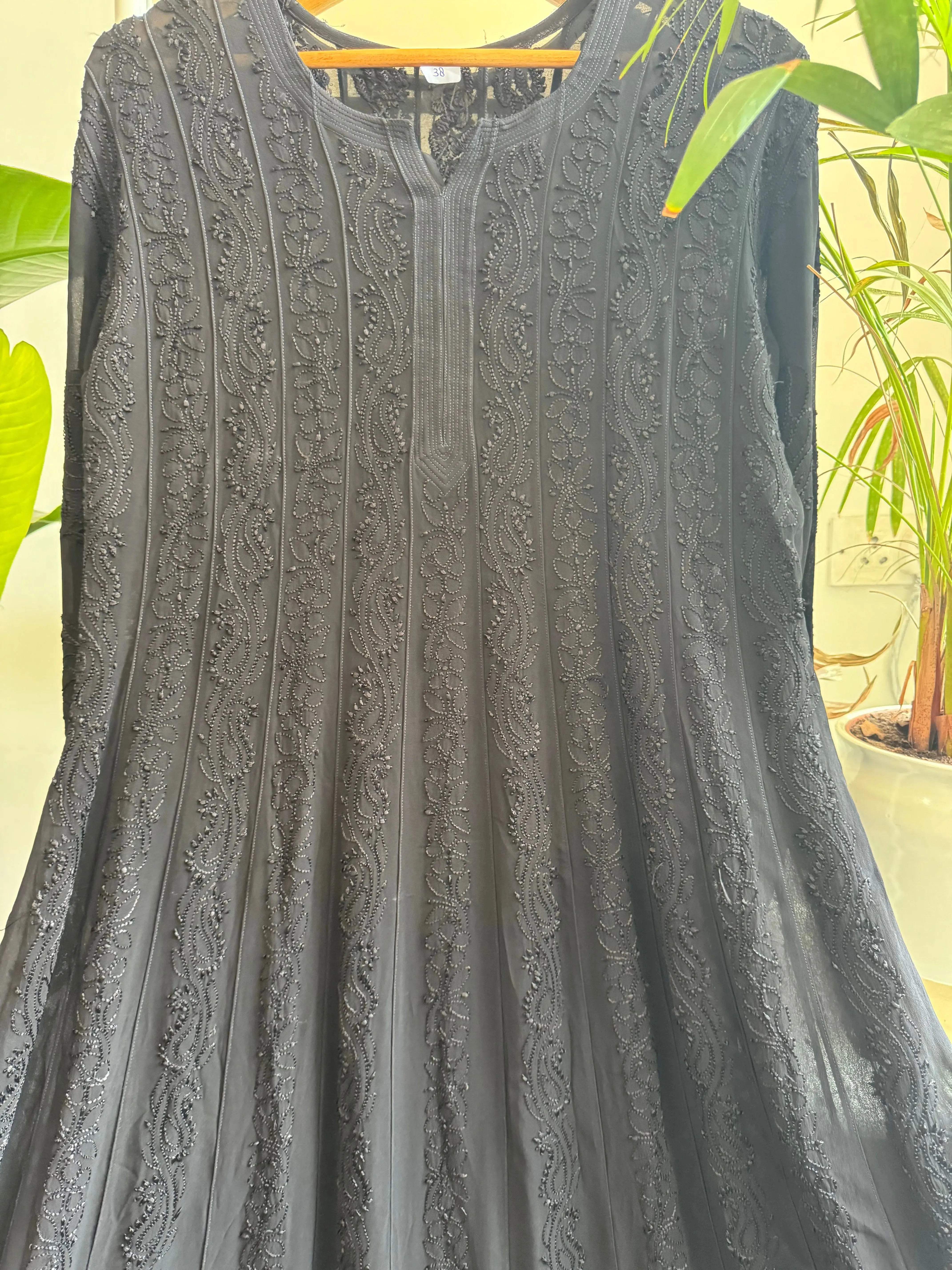 Viscose Chikankari Anarkali - Black