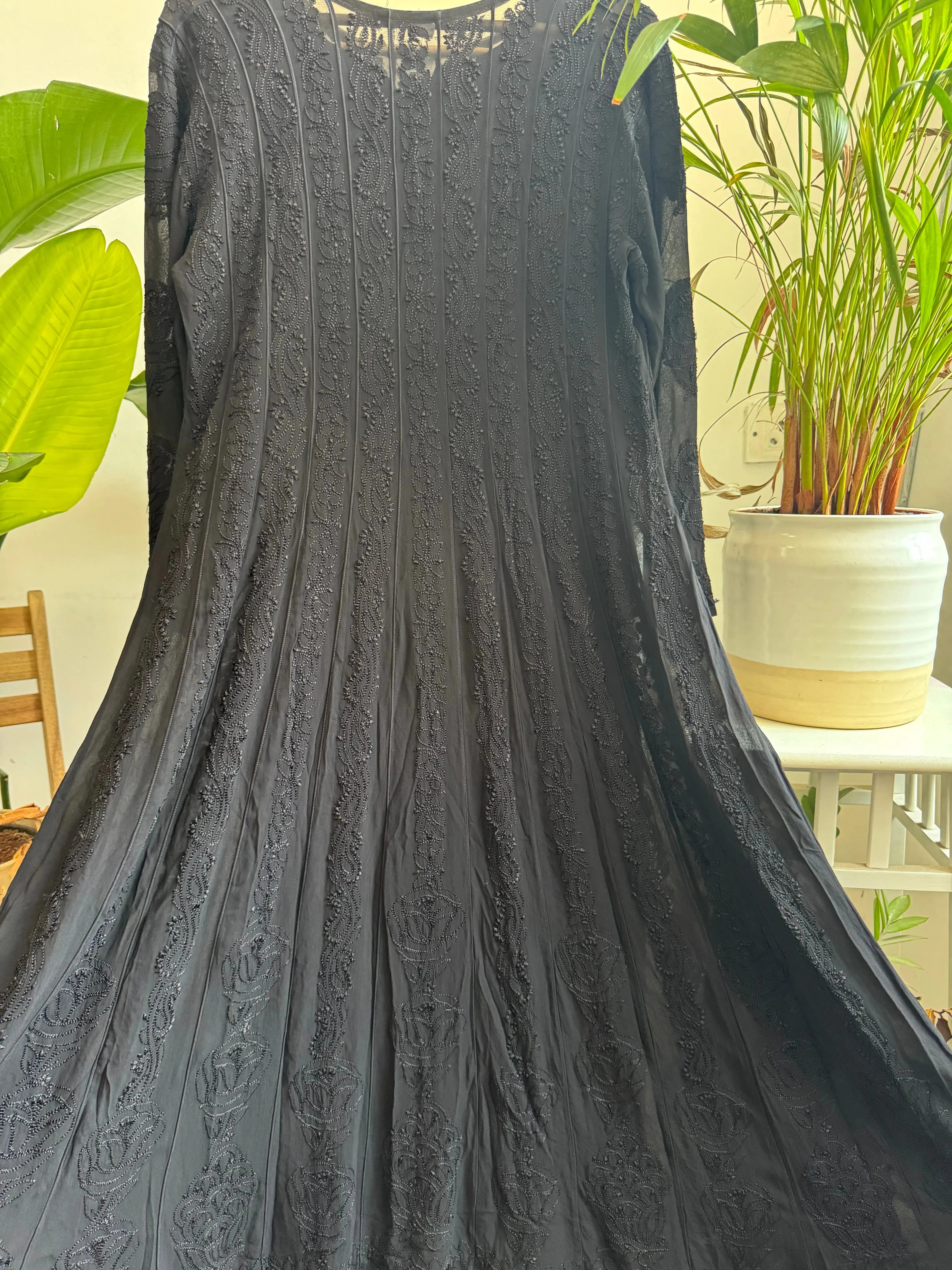 Viscose Chikankari Anarkali - Black