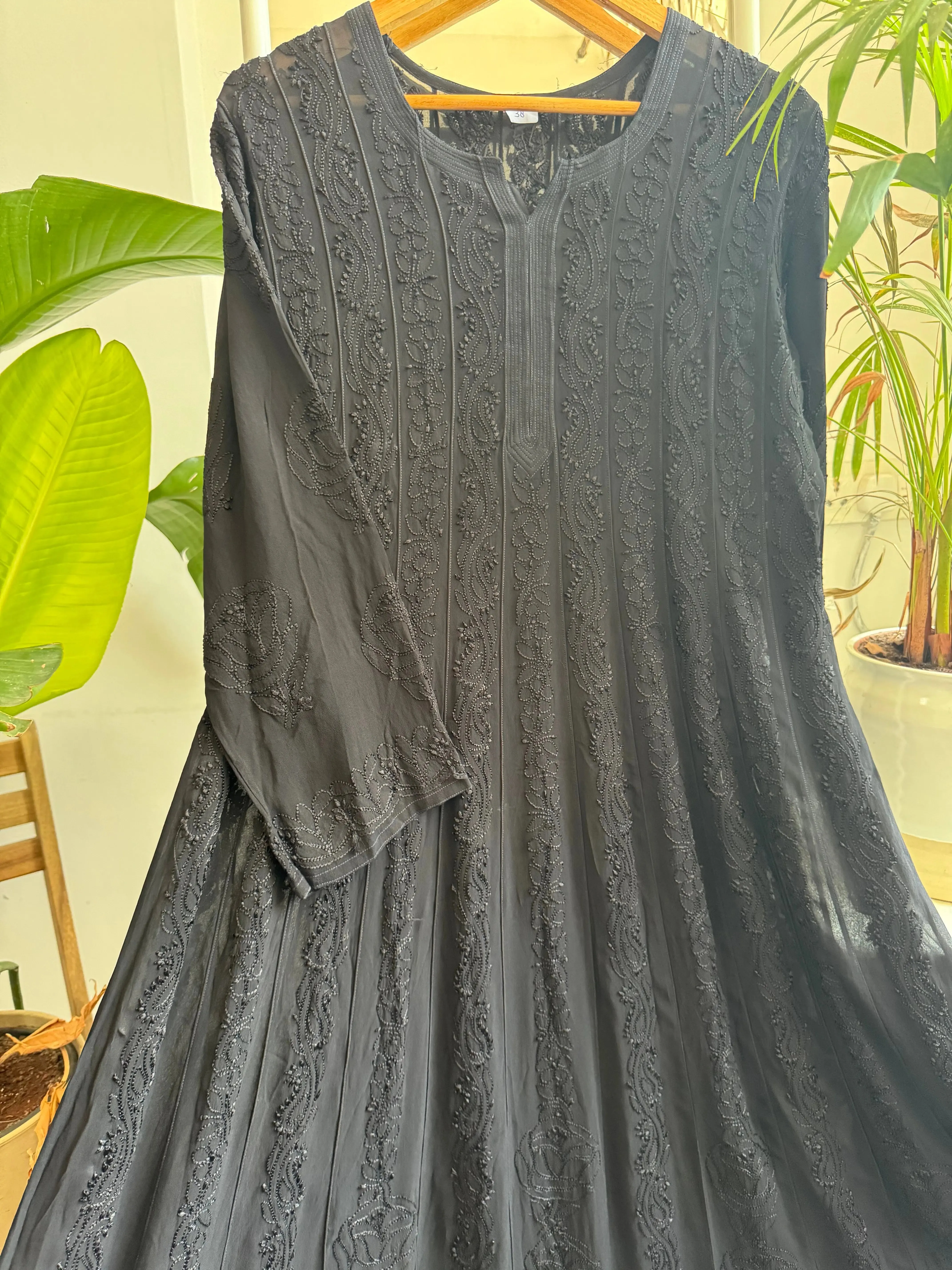 Viscose Chikankari Anarkali - Black