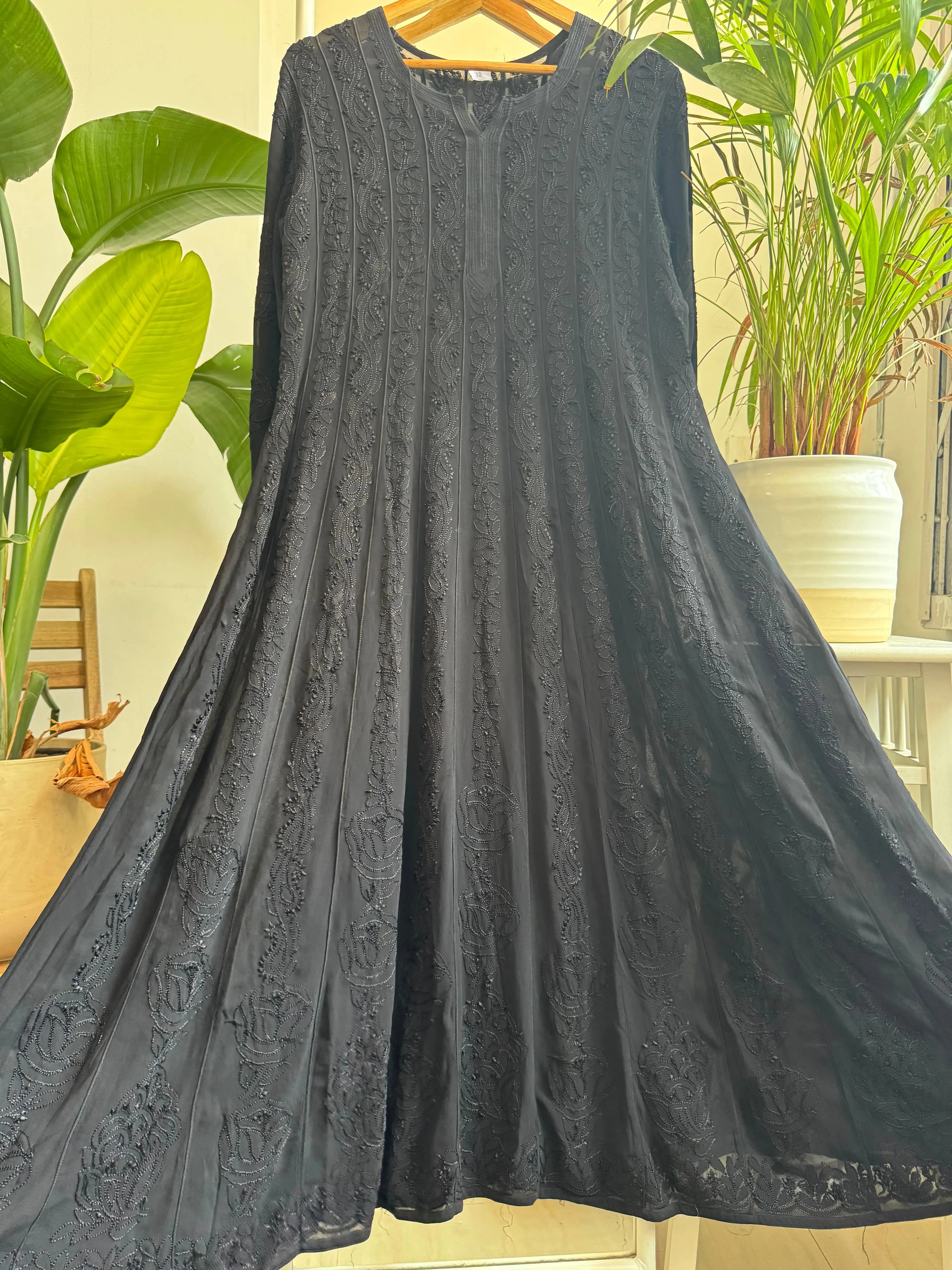 Viscose Chikankari Anarkali - Black