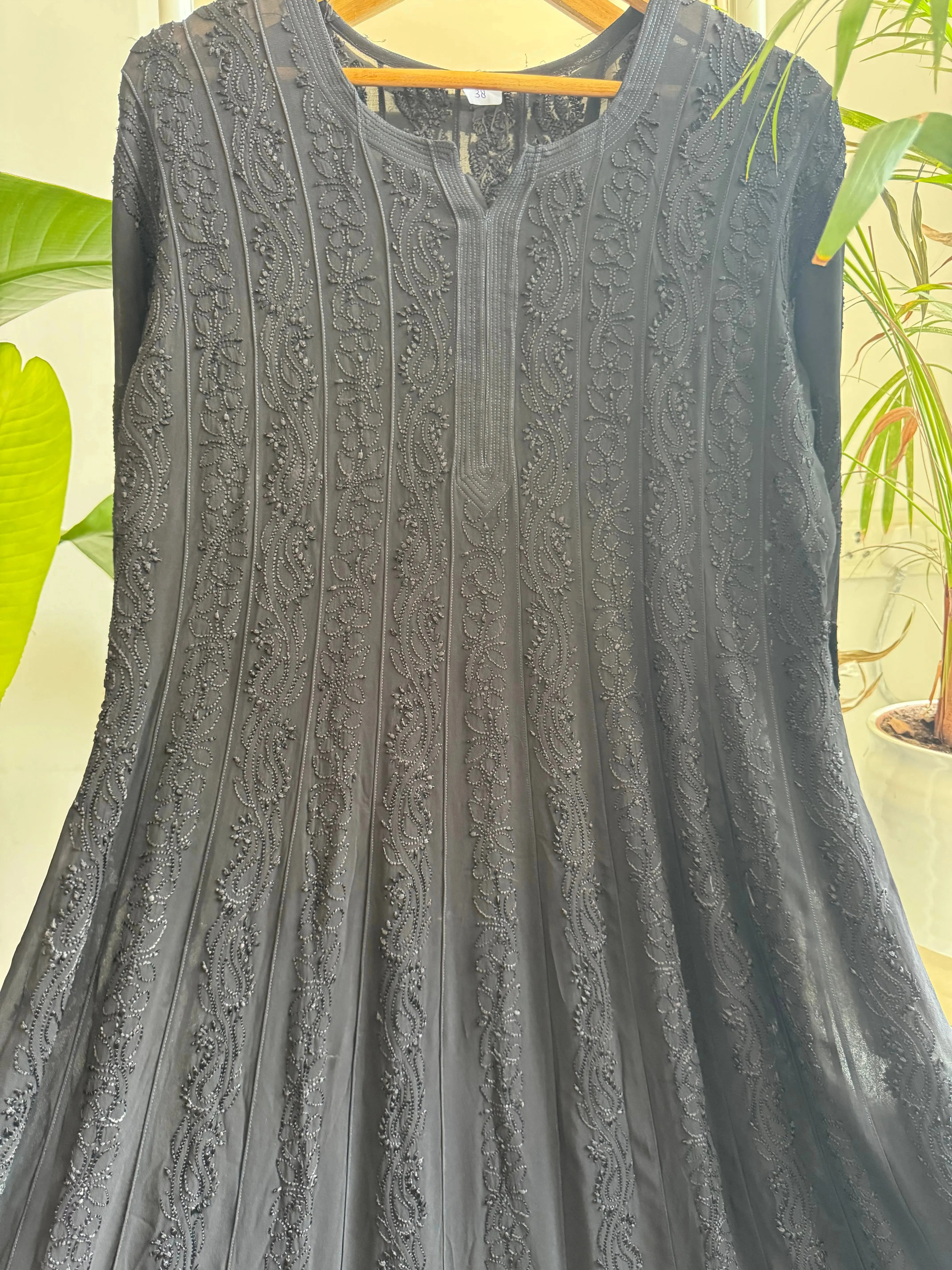 Viscose Chikankari Anarkali - Black