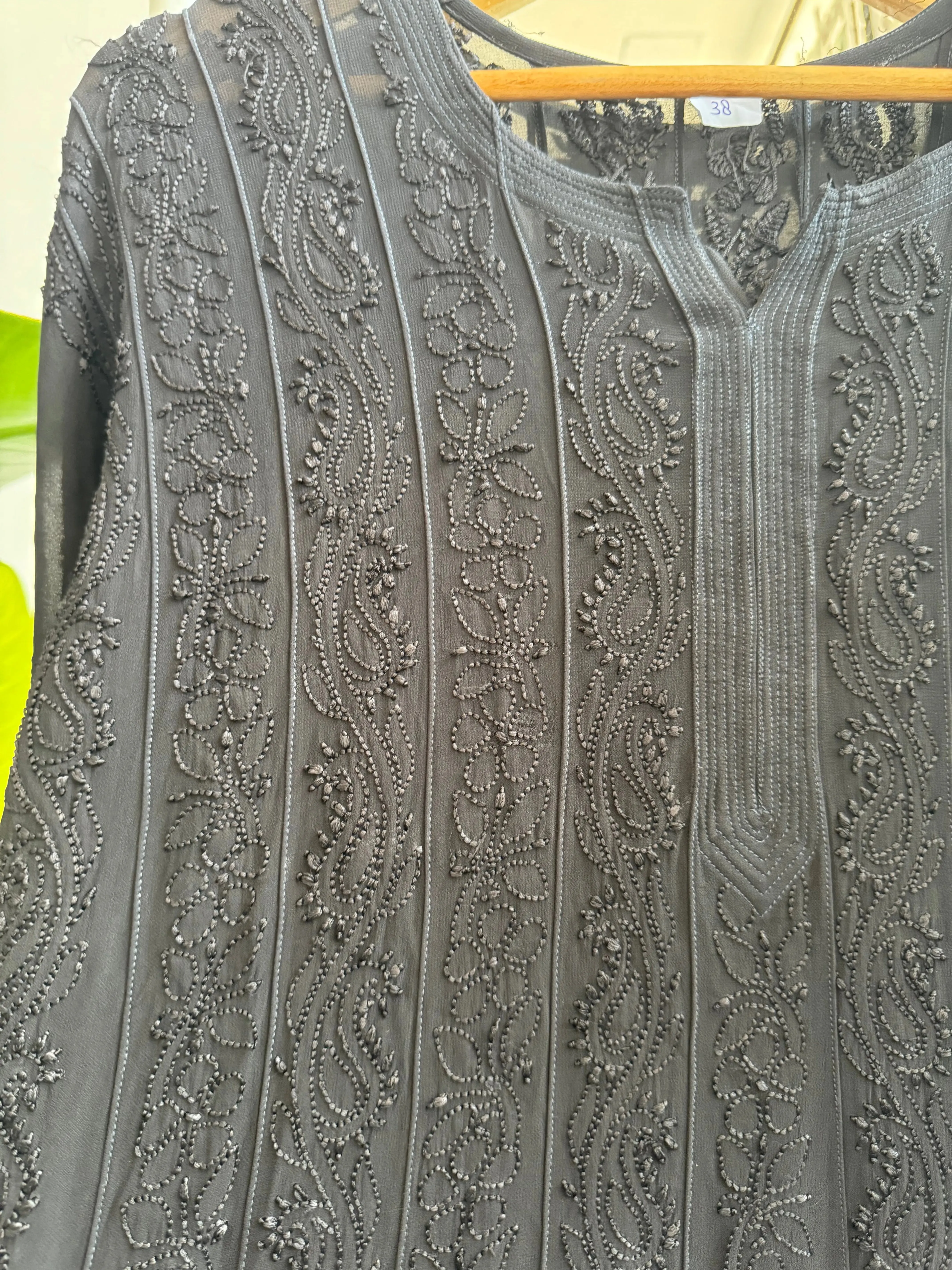Viscose Chikankari Anarkali - Black