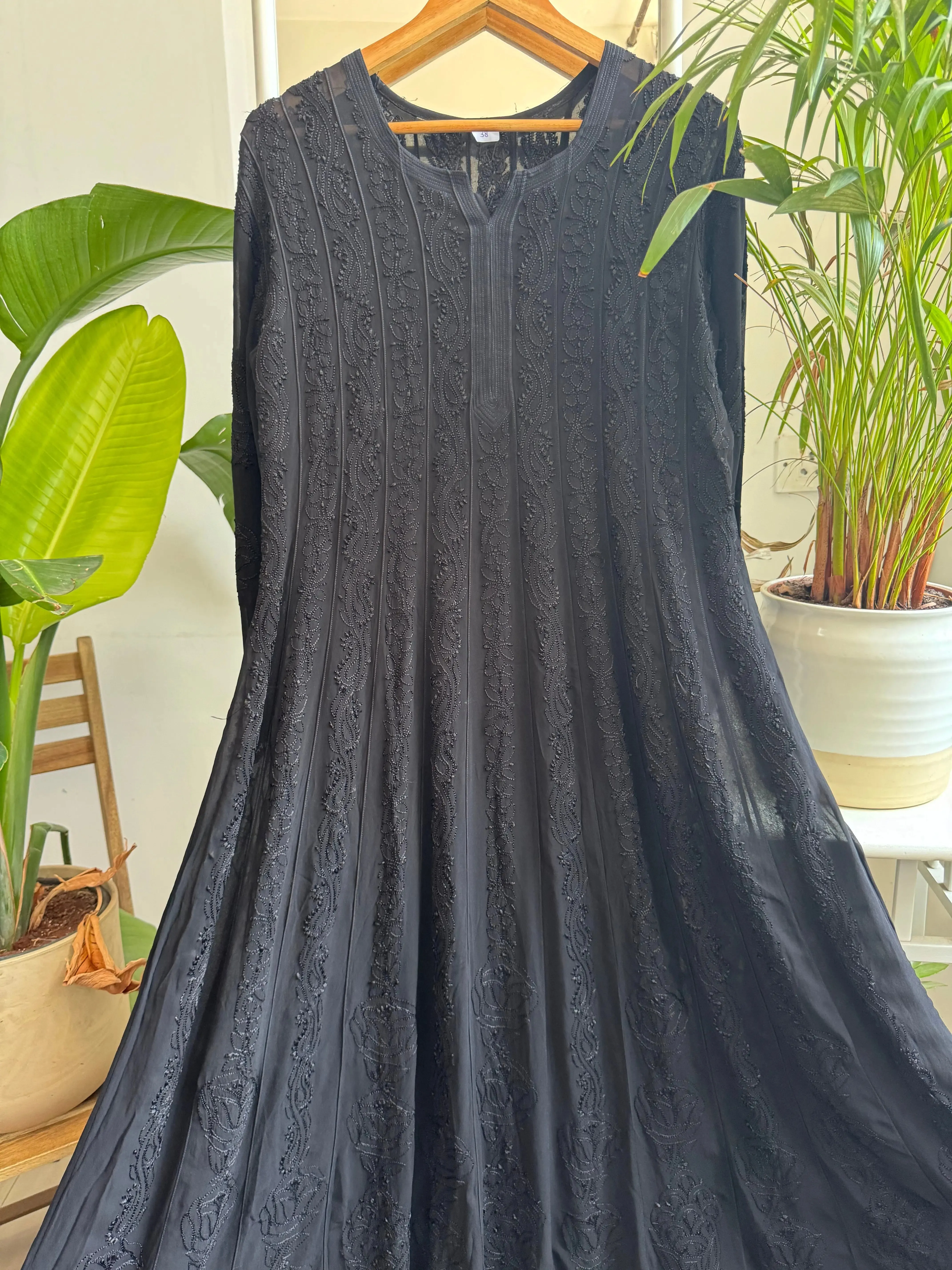 Viscose Chikankari Anarkali - Black