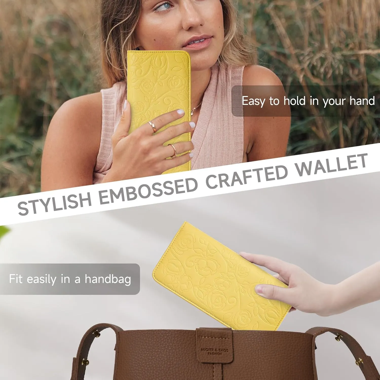 Wallet Women Ultra Slim Thin Womens Wallet RFID Blocking Bifold Clutch Long Ladies Wallet Rose YELLOW