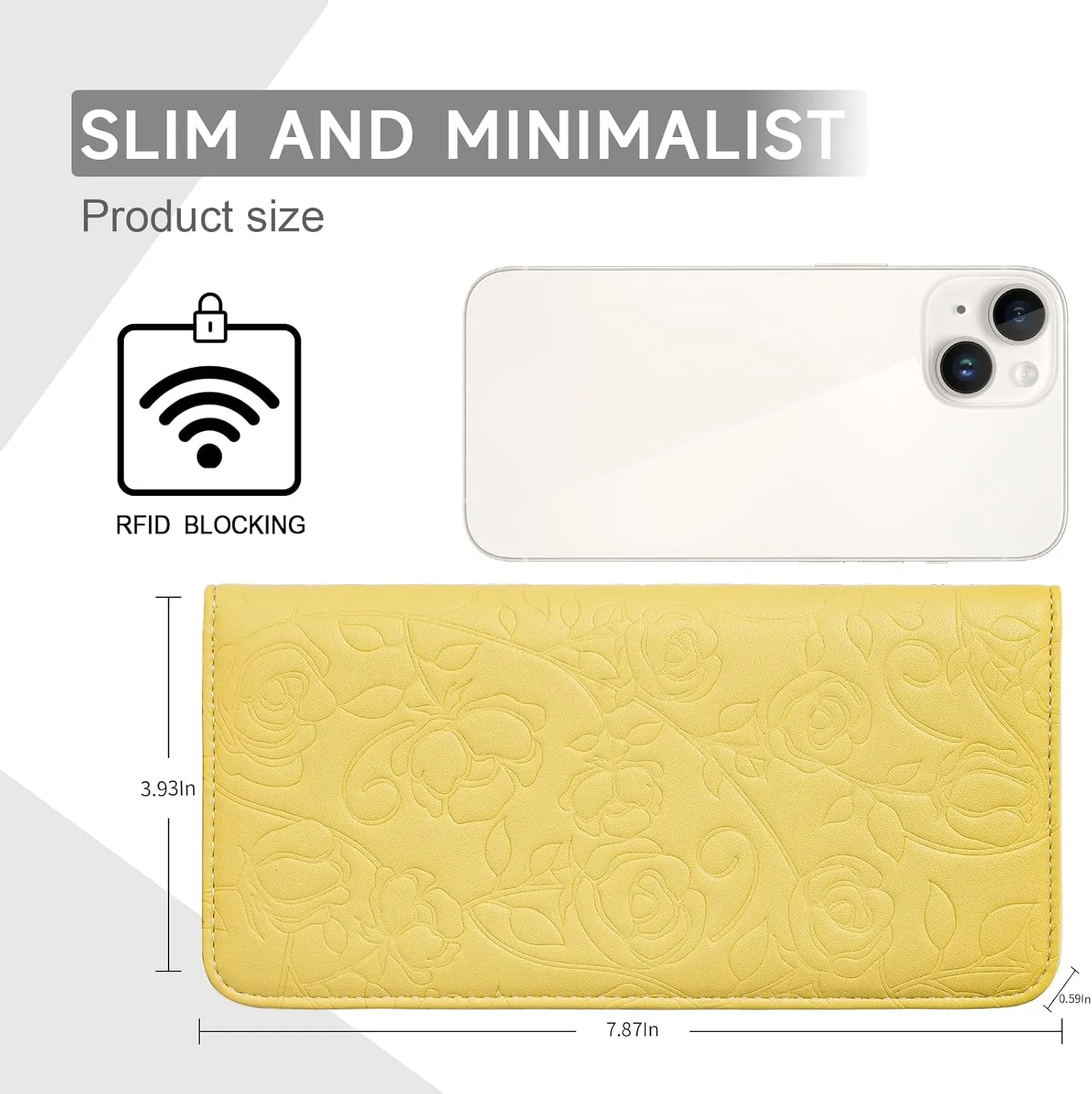 Wallet Women Ultra Slim Thin Womens Wallet RFID Blocking Bifold Clutch Long Ladies Wallet Rose YELLOW