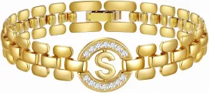 WEDDINEN Initial Bracelets for Women, 14K Gold Plated Letter A-Z Bracelets with Diamonds,Thick Chain Bracelet for Women trendy Jewelry Gifts