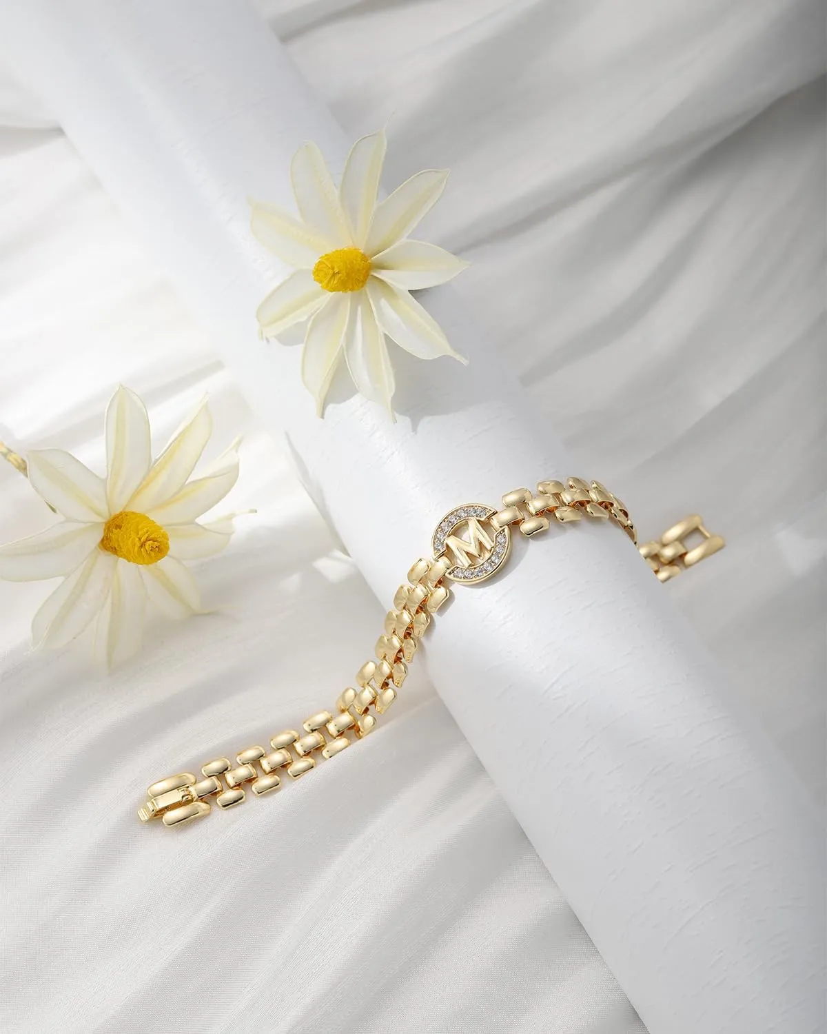WEDDINEN Initial Bracelets for Women, 14K Gold Plated Letter A-Z Bracelets with Diamonds,Thick Chain Bracelet for Women trendy Jewelry Gifts