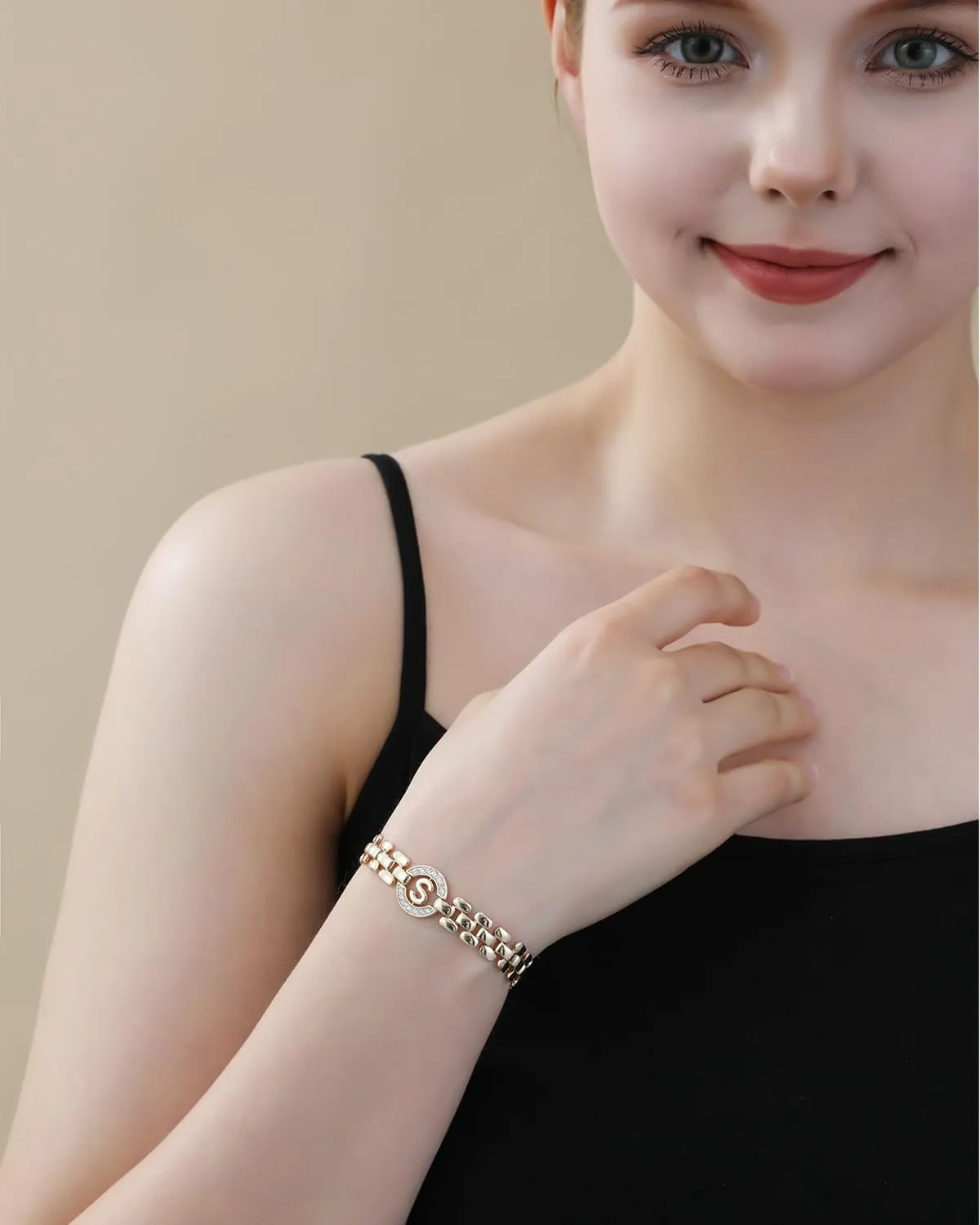 WEDDINEN Initial Bracelets for Women, 14K Gold Plated Letter A-Z Bracelets with Diamonds,Thick Chain Bracelet for Women trendy Jewelry Gifts