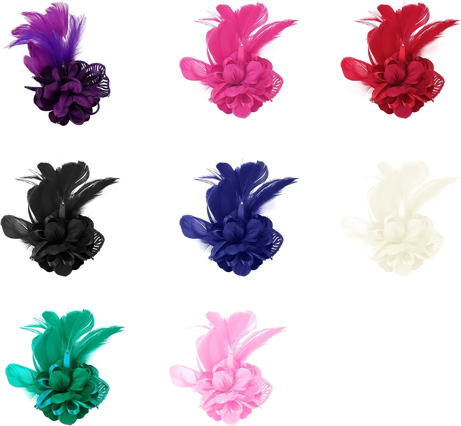 Women's Fascinator Feather Flower Pin Brooch Corsage Bridal Hairband Derby Hat Cocktail Party Wedding