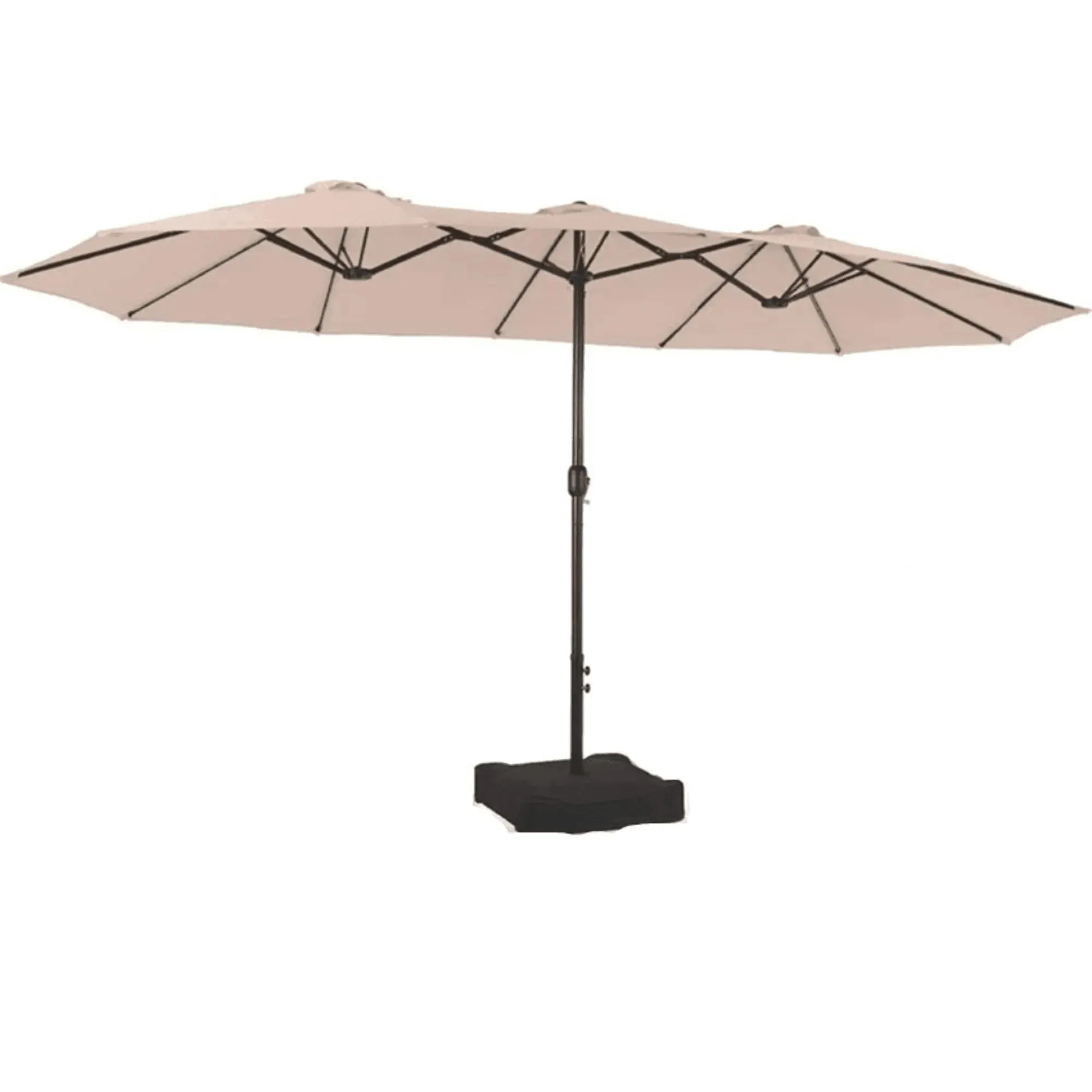 Wooden Twist Dodecagon Extra-Large Double Sided Outdoor Twin Umbrella With Crank Lift System UV Protected, Water Resistant Polyester Fabric 15 ft