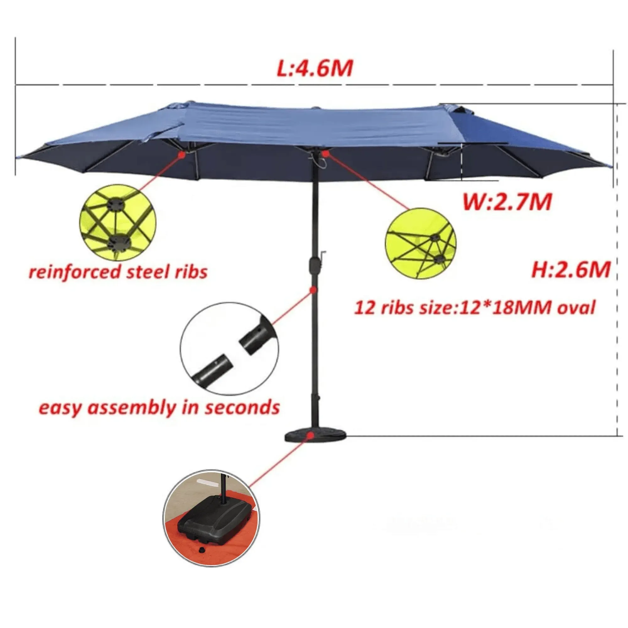 Wooden Twist Dodecagon Extra-Large Double Sided Outdoor Twin Umbrella With Crank Lift System UV Protected, Water Resistant Polyester Fabric 15 ft