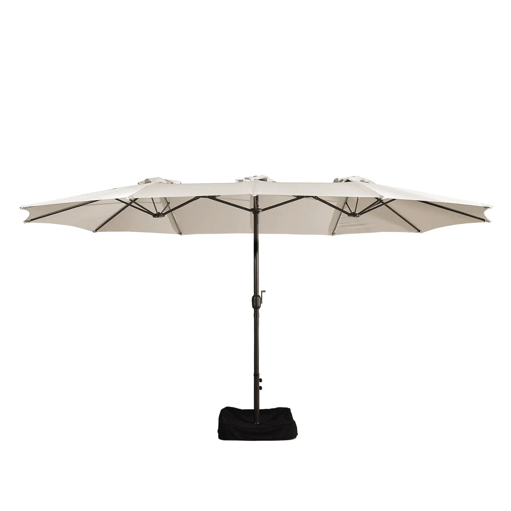 Wooden Twist Dodecagon Extra-Large Double Sided Outdoor Twin Umbrella With Crank Lift System UV Protected, Water Resistant Polyester Fabric 15 ft