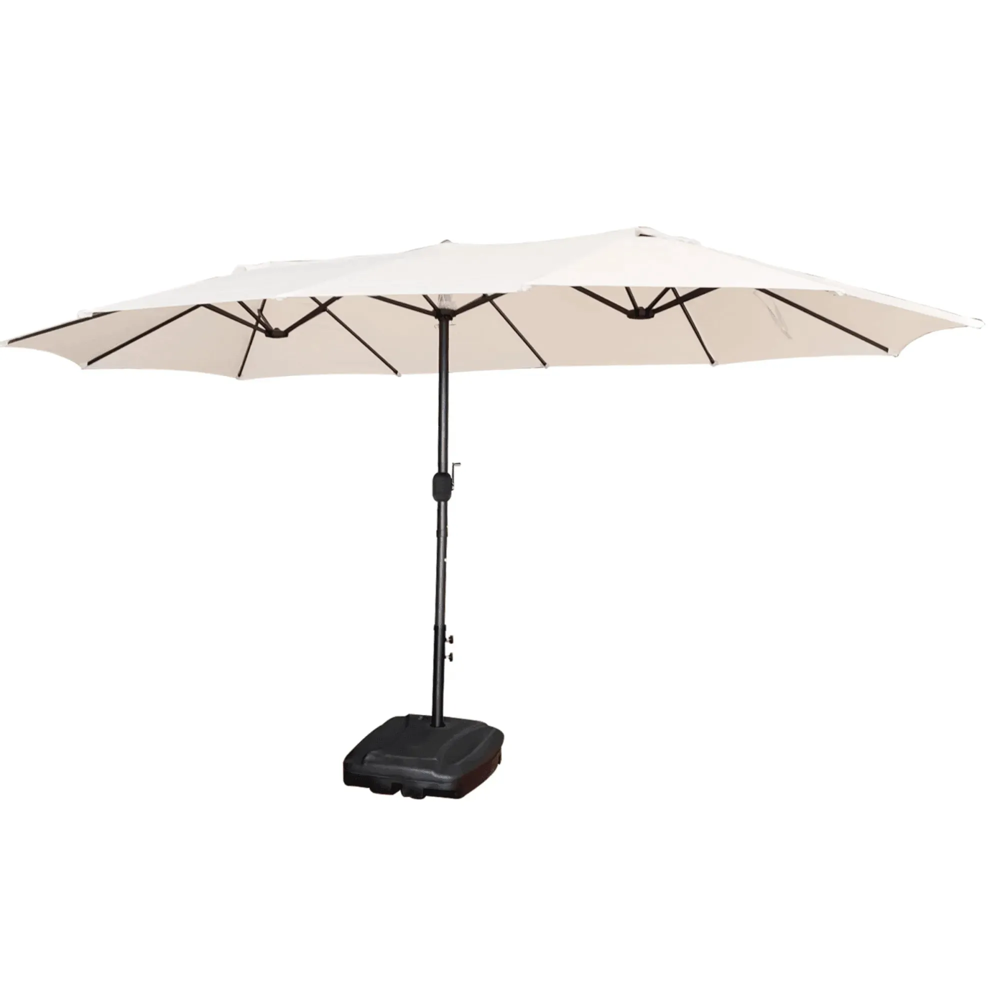Wooden Twist Dodecagon Extra-Large Double Sided Outdoor Twin Umbrella With Crank Lift System UV Protected, Water Resistant Polyester Fabric 15 ft