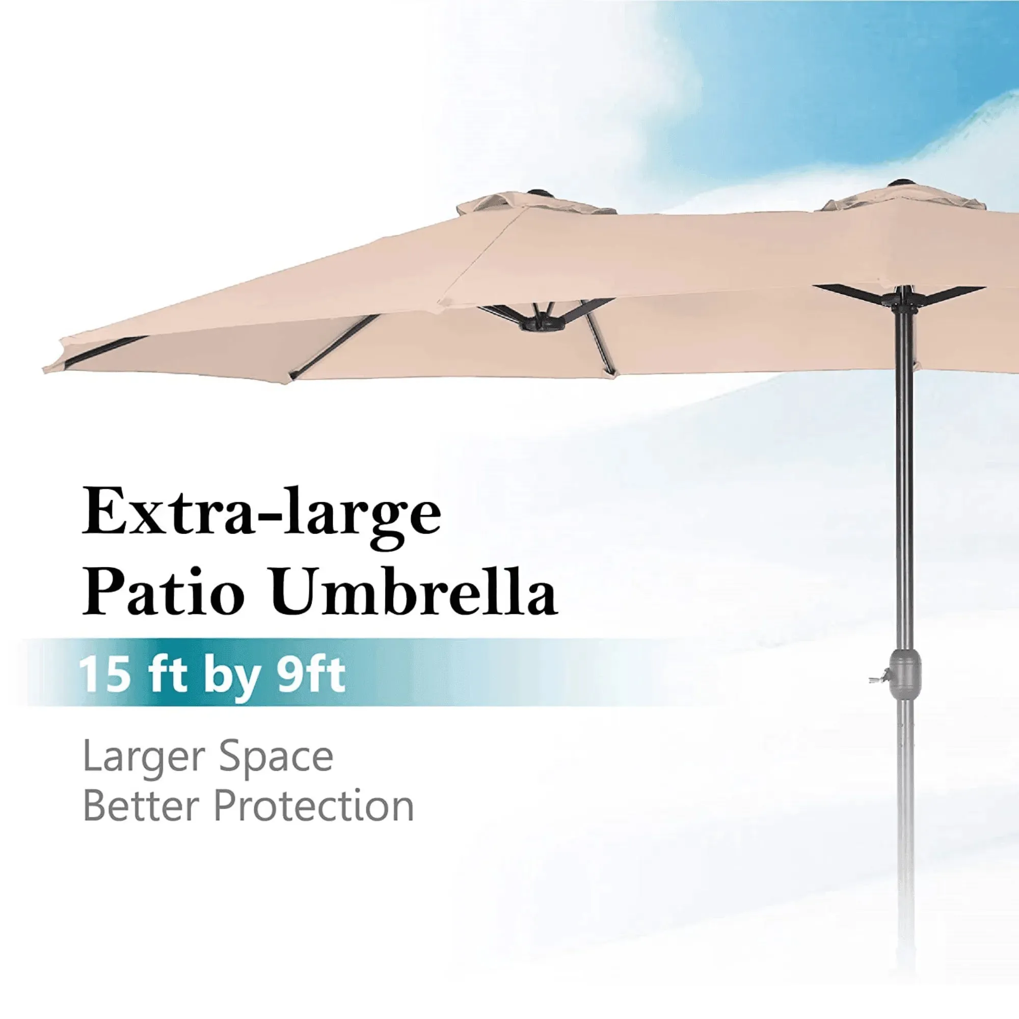 Wooden Twist Dodecagon Extra-Large Double Sided Outdoor Twin Umbrella With Crank Lift System UV Protected, Water Resistant Polyester Fabric 15 ft