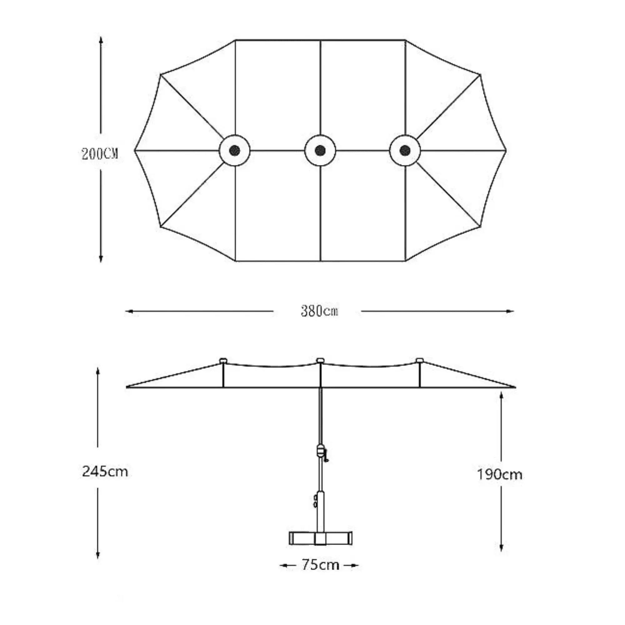 Wooden Twist Dodecagon Extra-Large Double Sided Outdoor Twin Umbrella With Crank Lift System UV Protected, Water Resistant Polyester Fabric 15 ft