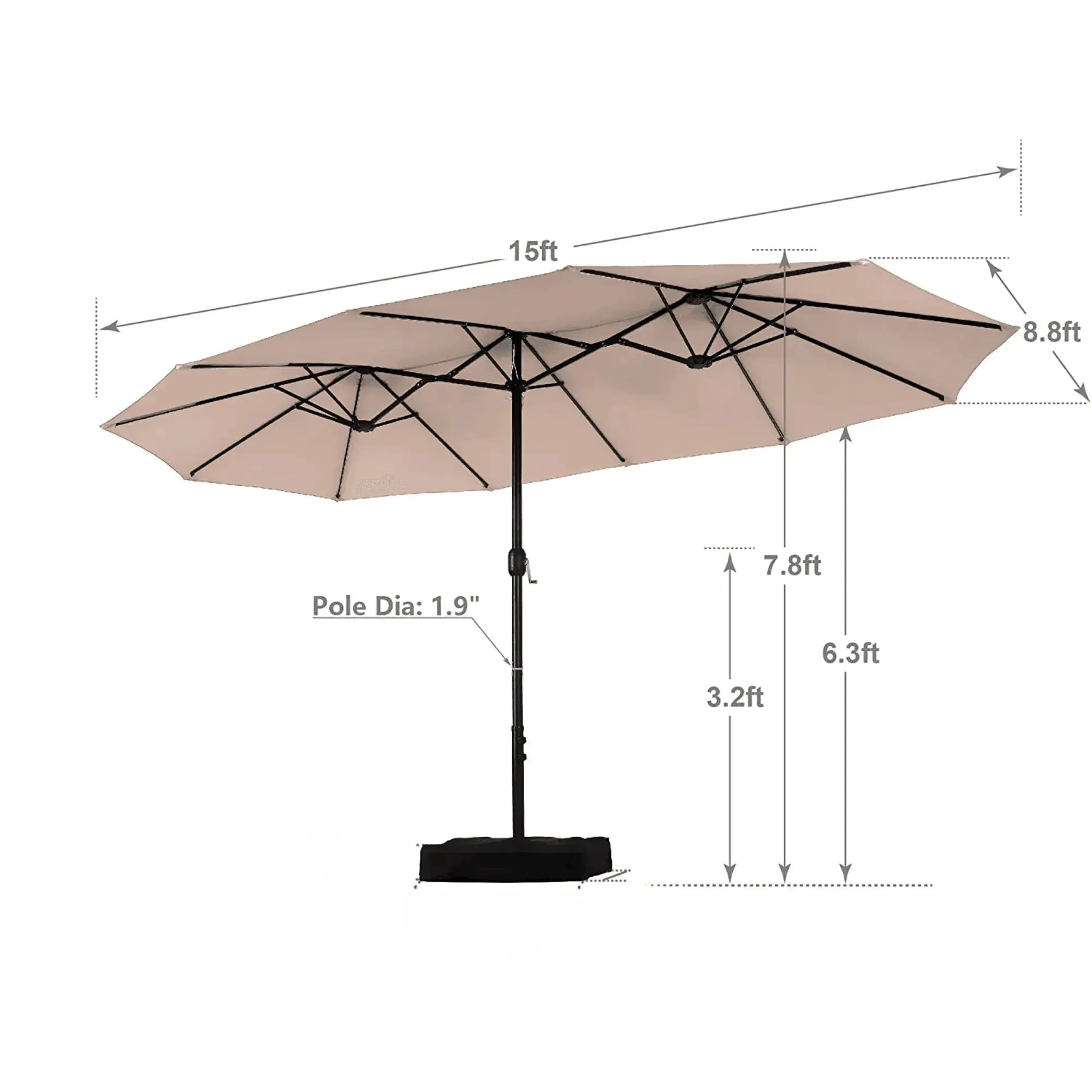 Wooden Twist Dodecagon Extra-Large Double Sided Outdoor Twin Umbrella With Crank Lift System UV Protected, Water Resistant Polyester Fabric 15 ft