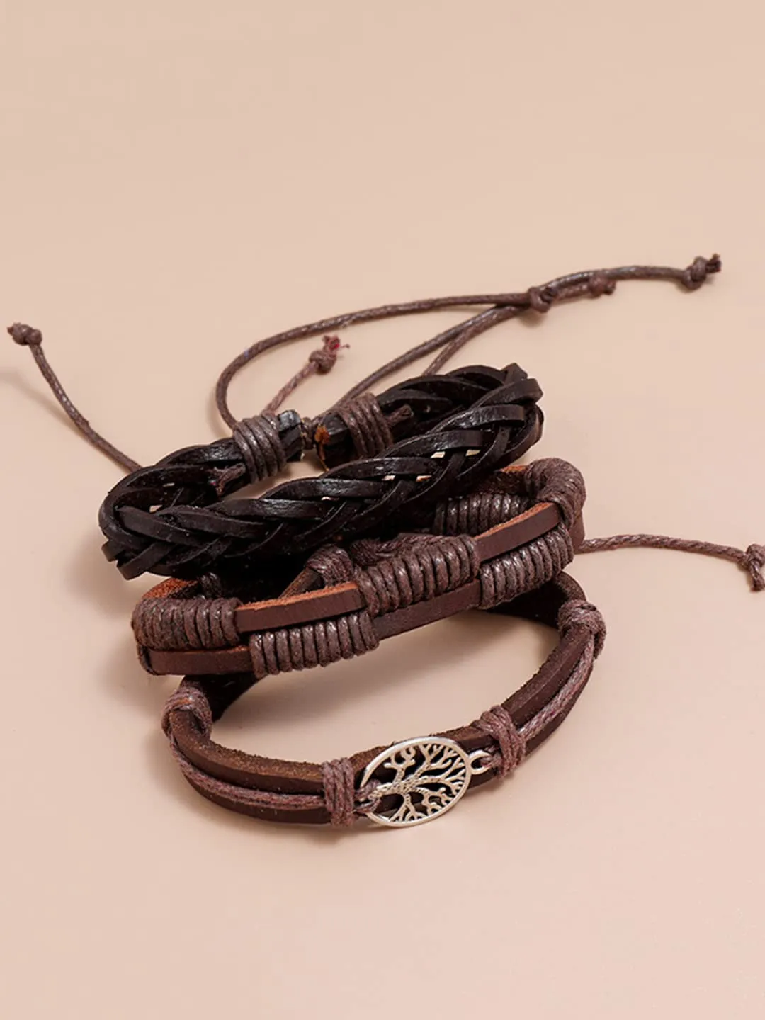 Yellow Chimes Leather Bracelet for Men Wide Brown Color Multi-Layred Leather Wrap,Charm Bracelet Set for Men and Boys